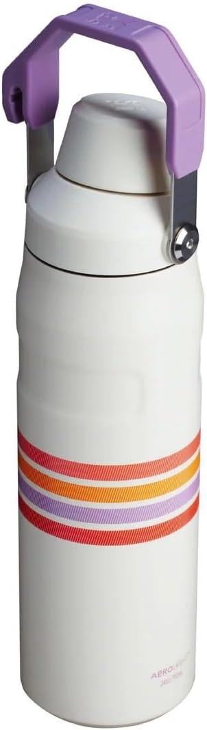 Stanley Varsity IceFlow Aerolight Fast Flow Water Bottle 24 oz | Angled Spout Lid | Lightweight and Leakproof for Travel and Sports | Insulated Stainless Steel | BPA-Free (Cream Lilac Stripe)