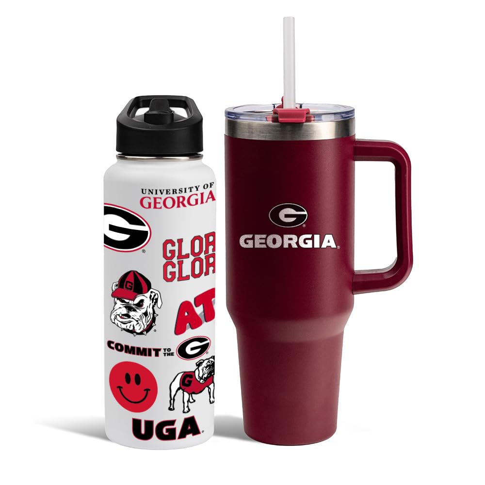 The Memory Company Officially Licensed NCAA 2-Pack Stainless Steel Tumbler Set, 34oz Team Spirit Water Bottle & 40oz Game Day Tumbler with Lid and Straw, BPA-Free Materials, Convenient Straw Design