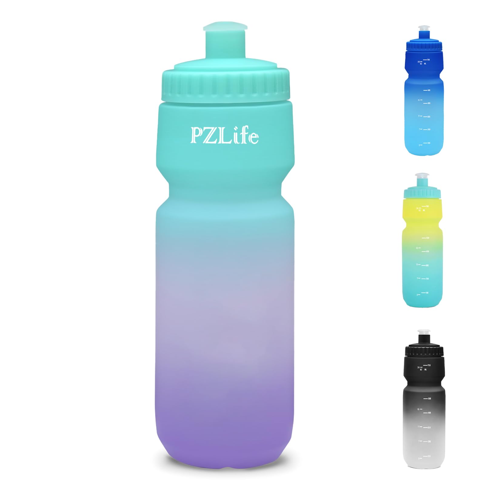 24 oz Bike Water Bottle, Easy Squeeze Cycling & Sports Bottle, BPA Free, Leak Proof with Pull Top Lid, Capacity Scale, for Bicycle, Gym, Running