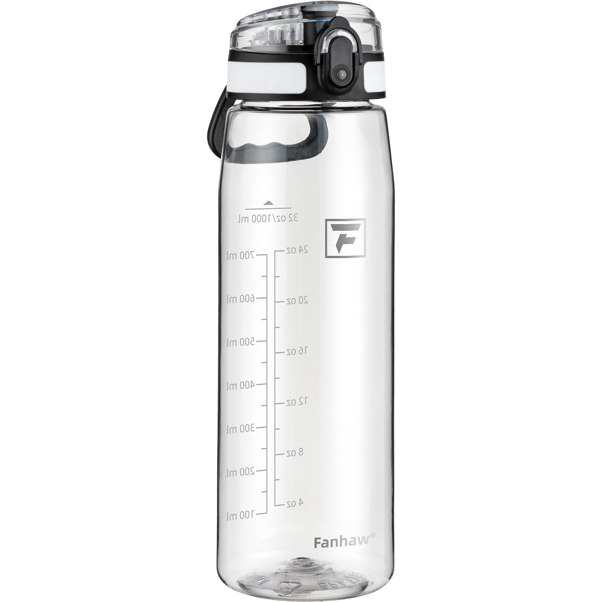 Fanhaw 32 oz Tritan Water Bottle with Chug Lid - Clear, BPA-Free, Lightweight, Wide Mouth, Leak-Proof, Perfect for Gym, Travel, School, Office, and Sports (Clear & Black)