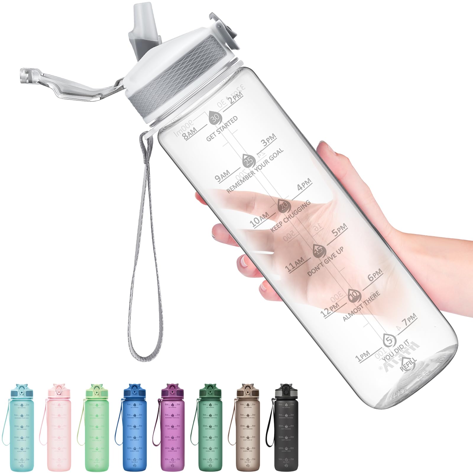 Hyeta 32oz Water Bottles with Straw - Stay Motivated and Hydrated with Convenient Times to Drink Markings, Durable, Leak-proof