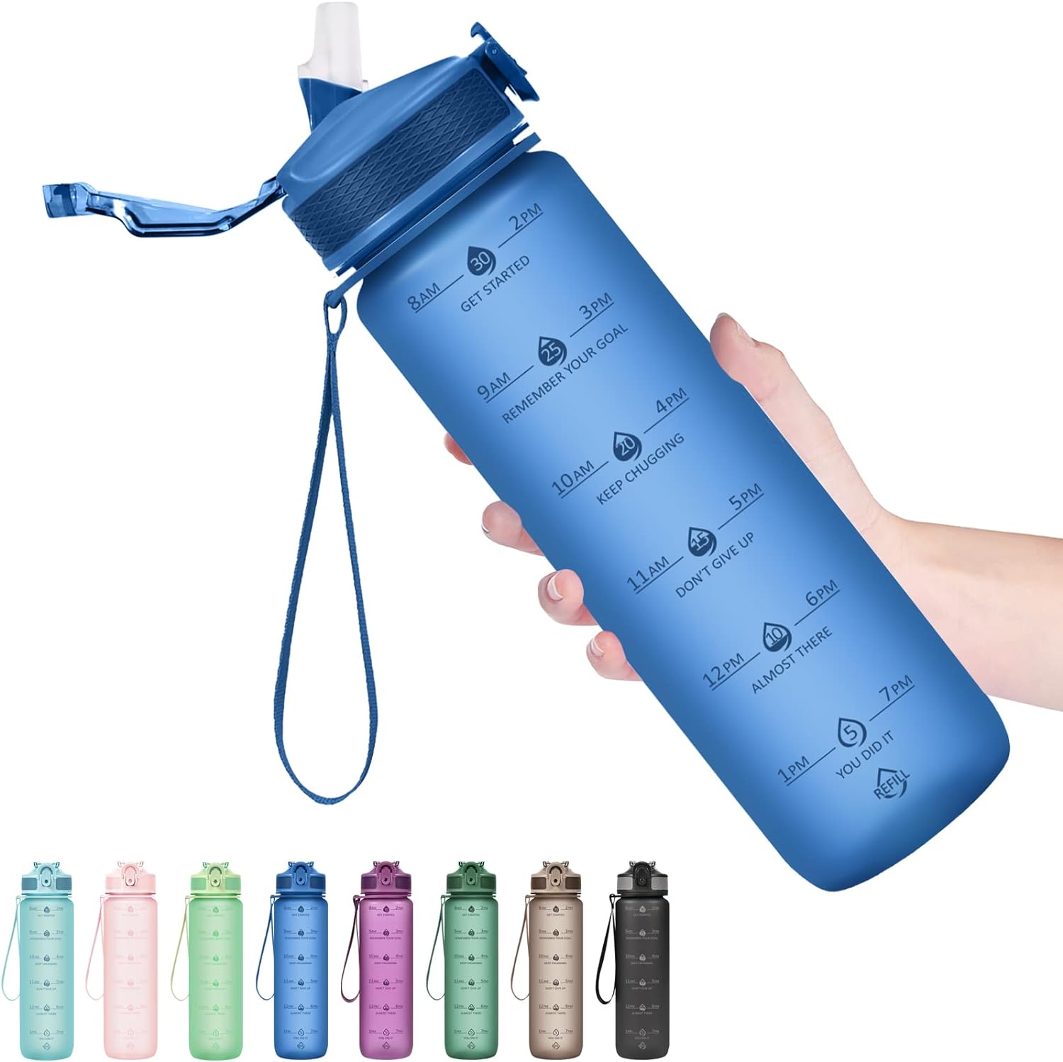 Hyeta 32oz Water Bottles with Straw - Stay Motivated and Hydrated with Convenient Times to Drink Markings, Durable, Leak-proof