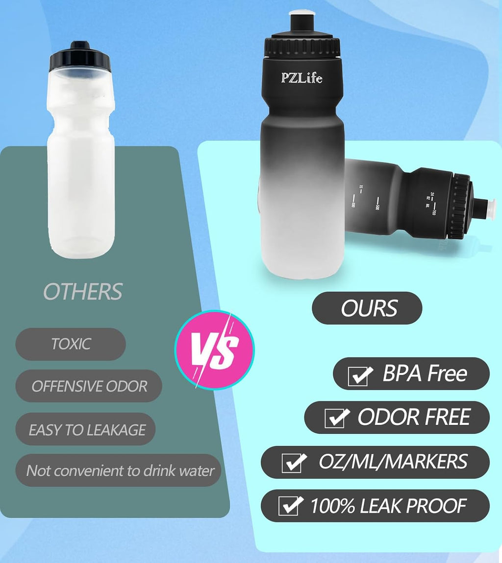 24 oz Bike Water Bottle, Easy Squeeze Cycling & Sports Bottle, BPA Free, Leak Proof with Pull Top Lid, Capacity Scale, for Bicycle, Gym, Running