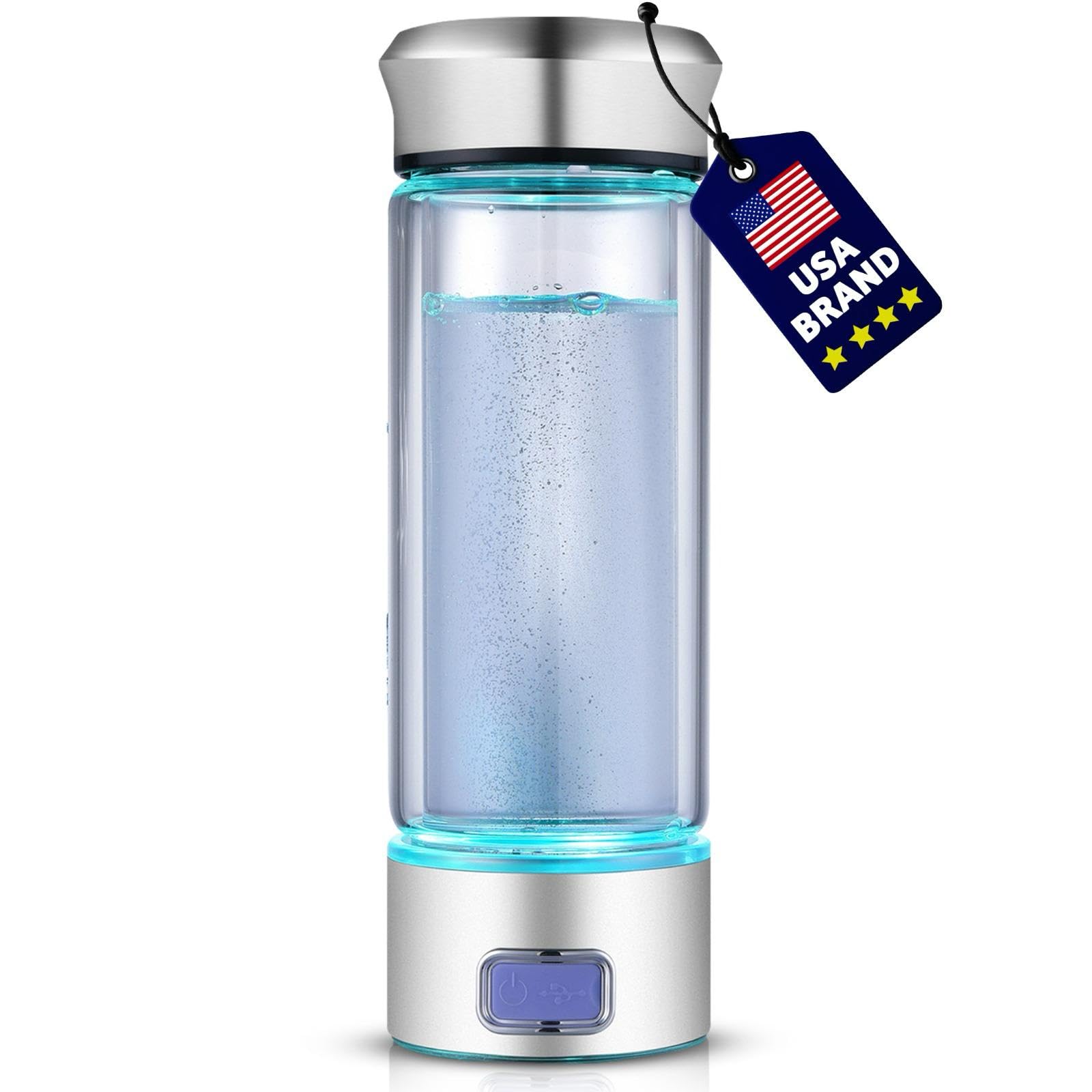LevelUpWay 2025 Hydrogen Water Bottle Generator – New Technology Glass with SPE PEM Ionic Membrane – High Borosilicate Glass – 13 Ounce (Crystal Silver)