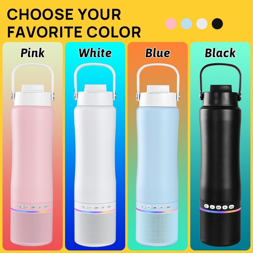 Travel Mug with Portable Bluetooth Speaker - Modular Steel Water Bottle w/Handle and Speaker, Insulated Mug for Camping Sports Beach