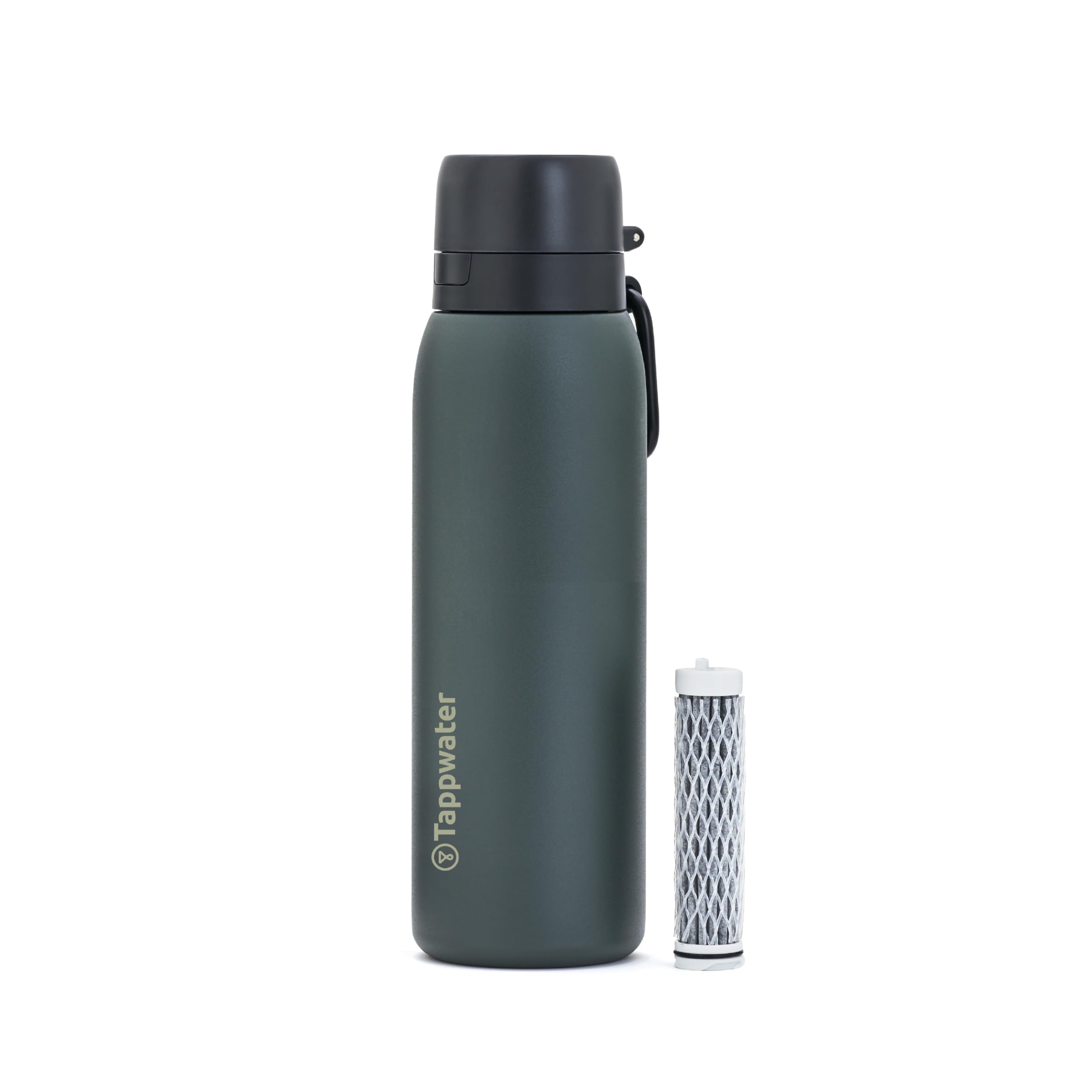 Tappwater BottlePro Adventure - Stainless Steel Water Bottle with Filter for Travel and Sports, filters 100+ unwanted substances. Non-drinking water purifier. Reusable 25oz BPA-free Bottle (Green)