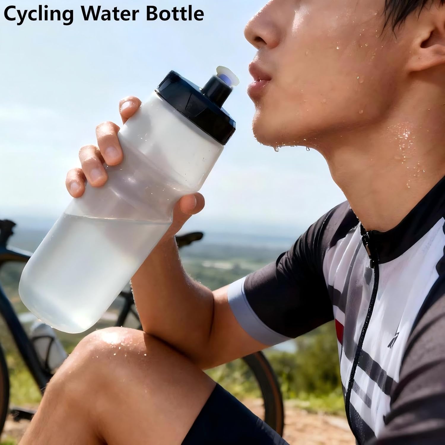 Squeeze Sports Water Bottle, 24oz Leak-Proof BPA-Free Cycling Water Bottles, Suitable for Cycling Gym Hiking Outdoor Sports.(Clear Grey)