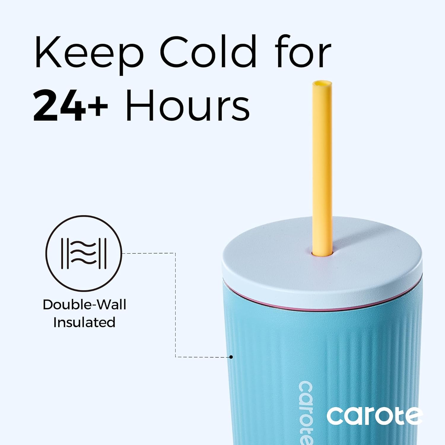 CAROTE 19 oz One-Click Open Insulated Water Bottle & 21 oz Tumblers with Lid and Straw, Double-Wall Insulated Stainless Steel, Leakproof Lid with Handle, Essential for Travel, Sports(Vibrant Blue)