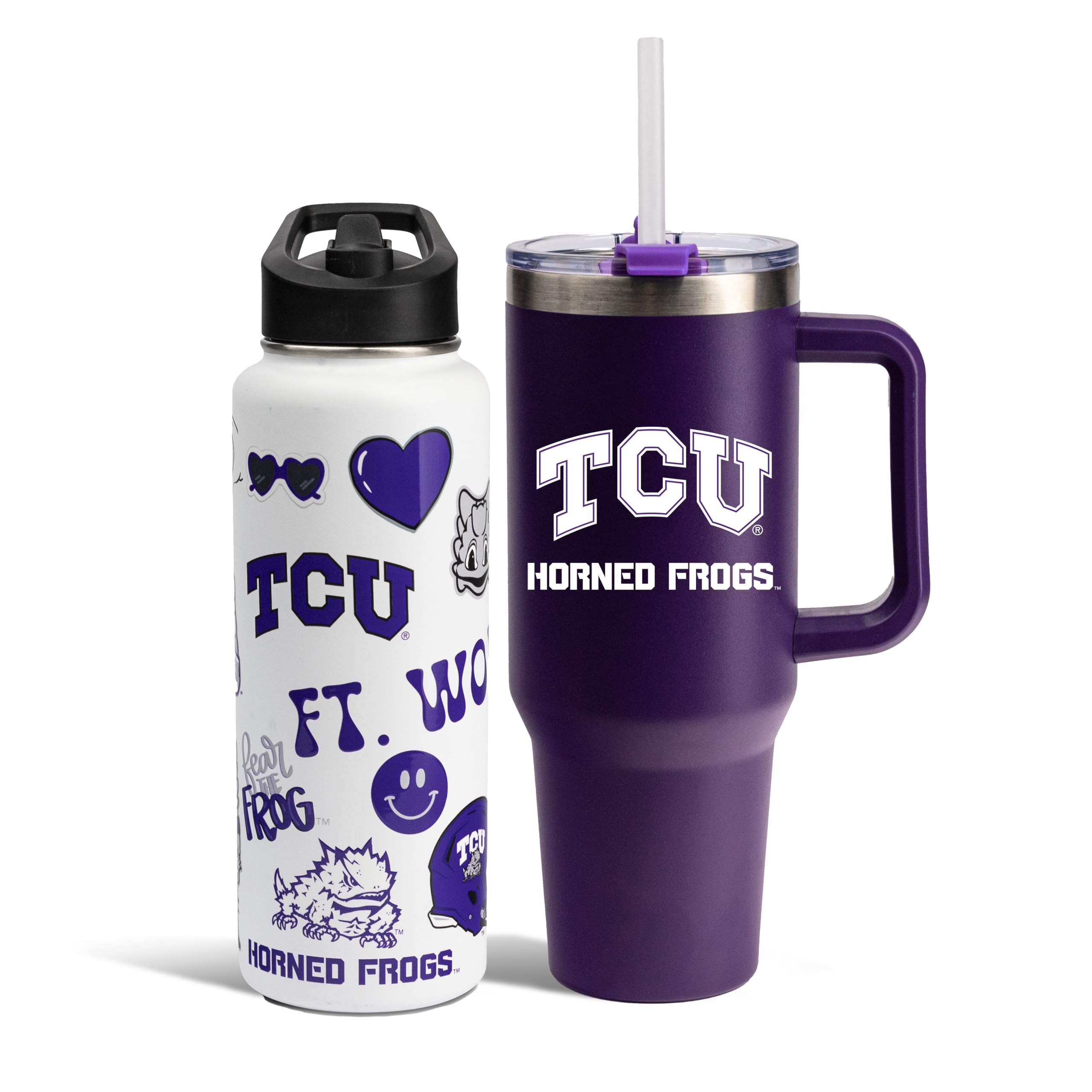 The Memory Company Officially Licensed NCAA 2-Pack Stainless Steel Tumbler Set, 34oz Team Spirit Water Bottle & 40oz Game Day Tumbler with Lid and Straw, BPA-Free Materials, Convenient Straw Design