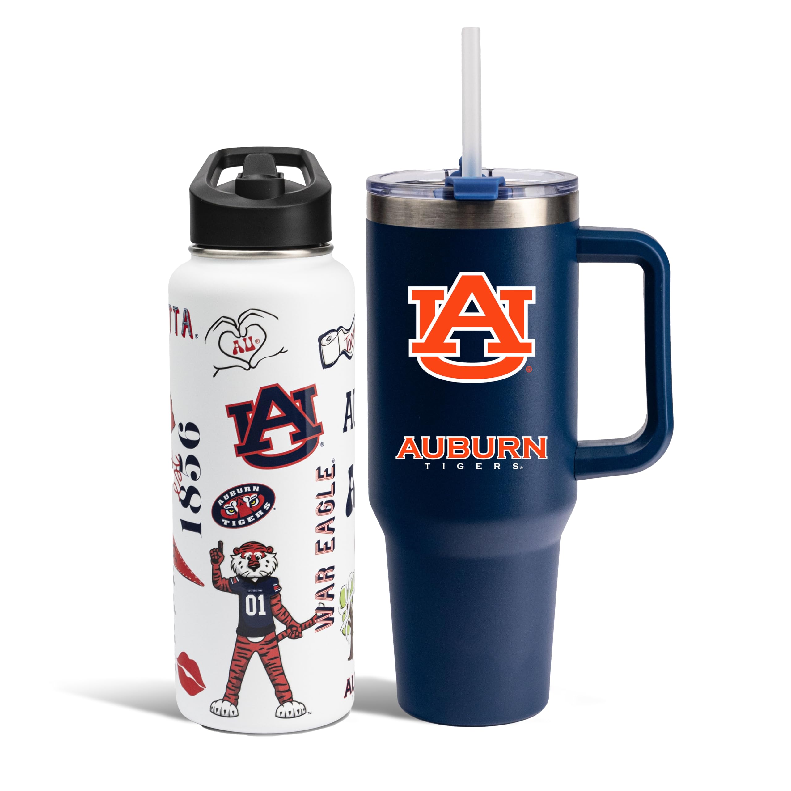 The Memory Company Officially Licensed NCAA 2-Pack Stainless Steel Tumbler Set, 34oz Team Spirit Water Bottle & 40oz Game Day Tumbler with Lid and Straw, BPA-Free Materials, Convenient Straw Design