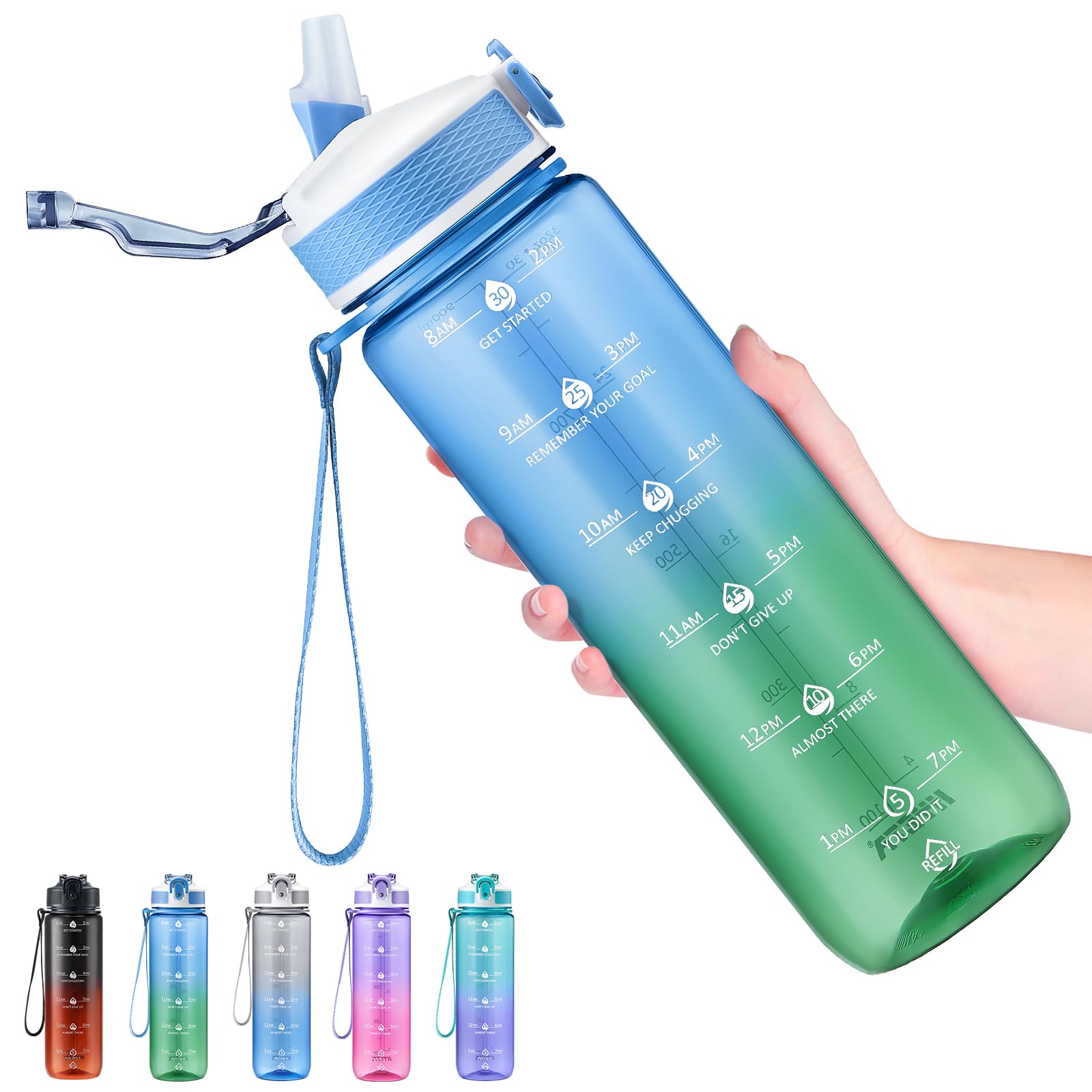 Hyeta 32oz Water Bottles with Straw - Stay Motivated and Hydrated with Convenient Times to Drink Markings, Durable, Leak-proof
