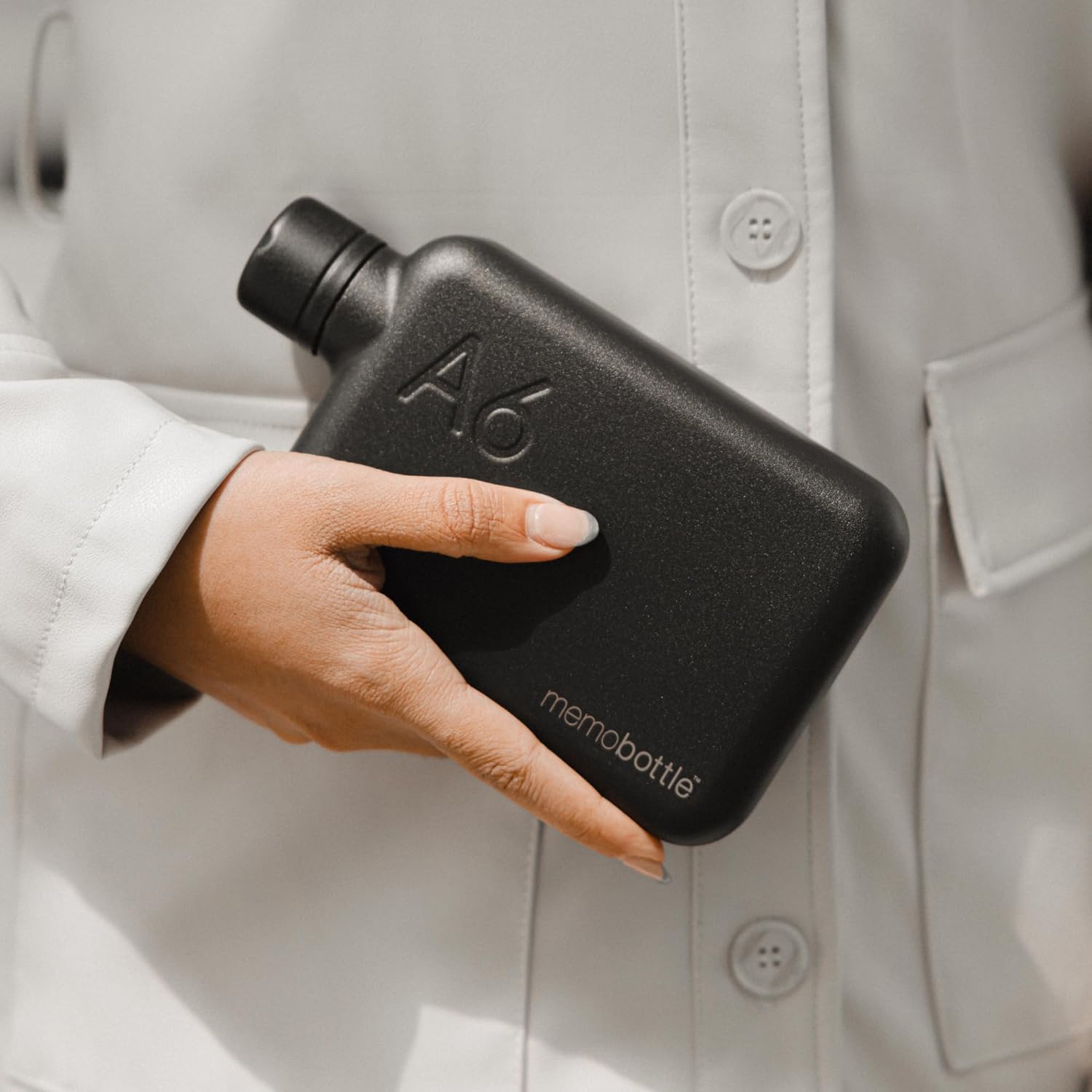 memobottle A6 Elegant BLACK | 16 oz / 500 ml | Stainless Steel Water Bottle for Modern, Gym & Travel Adventures