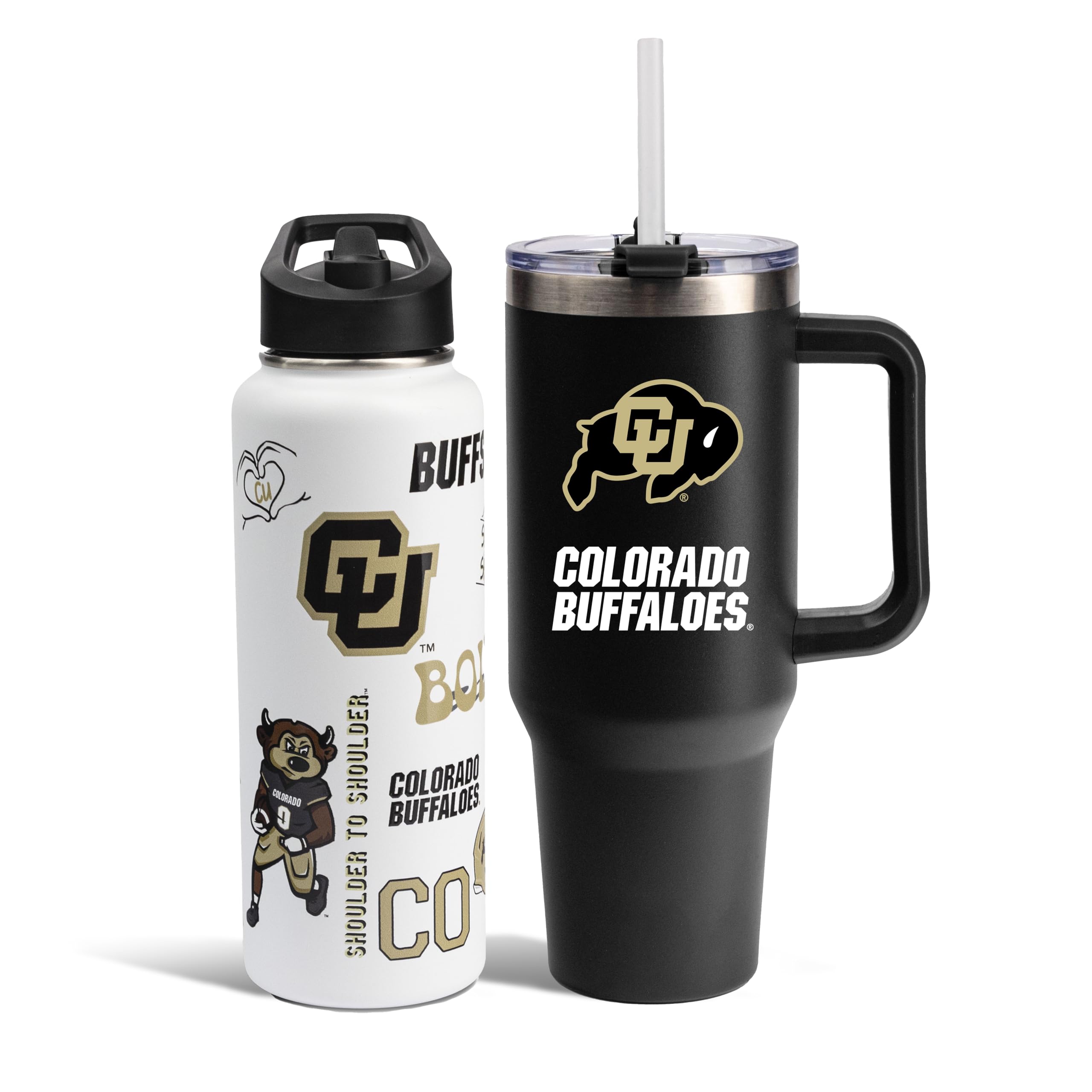 The Memory Company Officially Licensed NCAA 2-Pack Stainless Steel Tumbler Set, 34oz Team Spirit Water Bottle & 40oz Game Day Tumbler with Lid and Straw, BPA-Free Materials, Convenient Straw Design