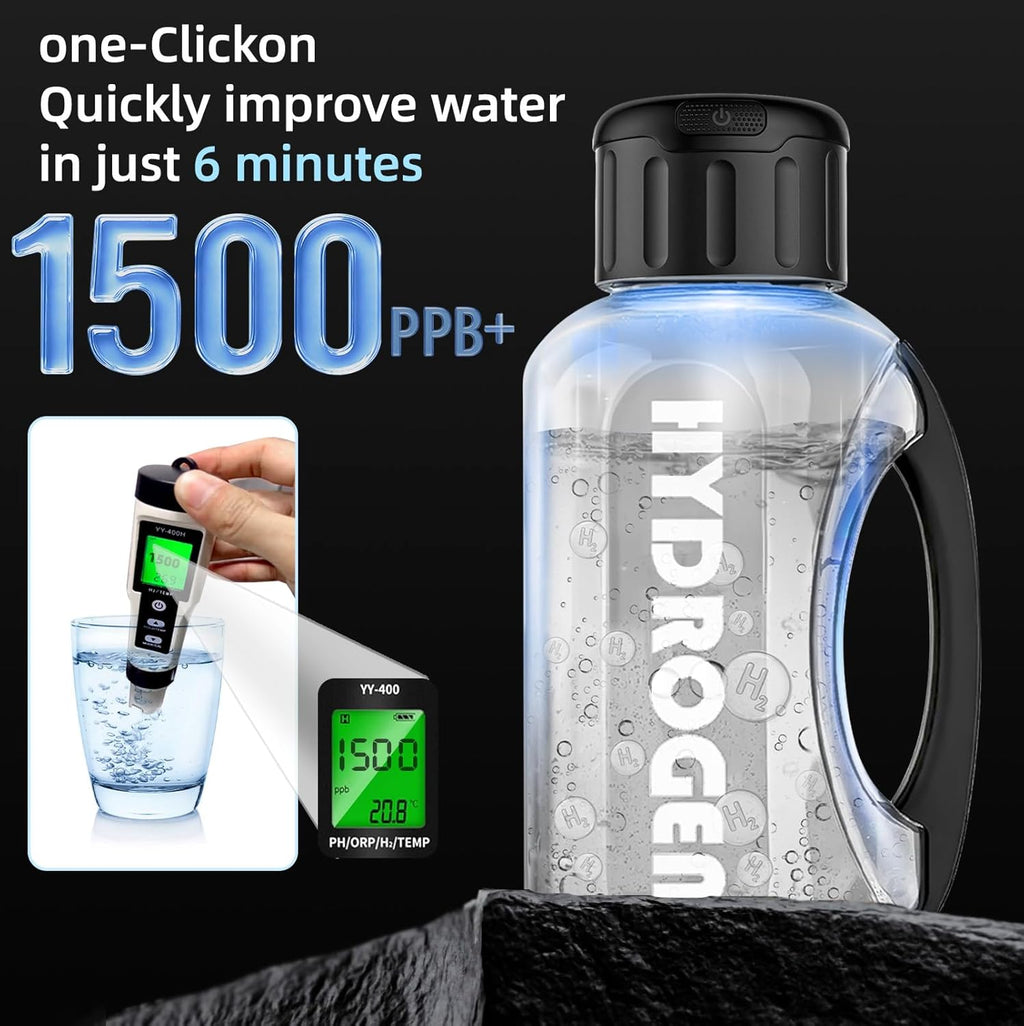 Hydrogen Water Bottle, 50 oz (1.5 Liter) Hydrogen Sport Water Bottles with Advanced Hydrogen Production Technology, Portable Rechargeable Water Generator Ionizer for Home, Office, and Travel