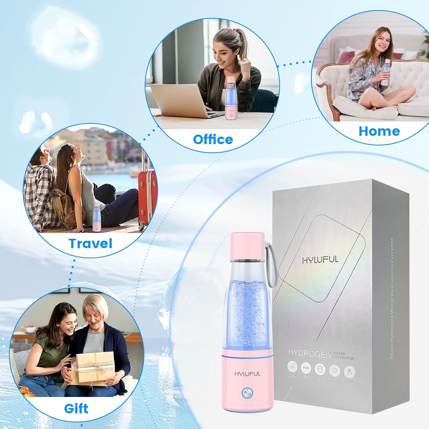 5000PPB Hydrogen Water Bottle, 3 in 1 Hydrogen Water Bottle Generator with SPE/PEM Electrolysis Technology Hydrogen Water Ionizer Machine for Home, Office/Pink