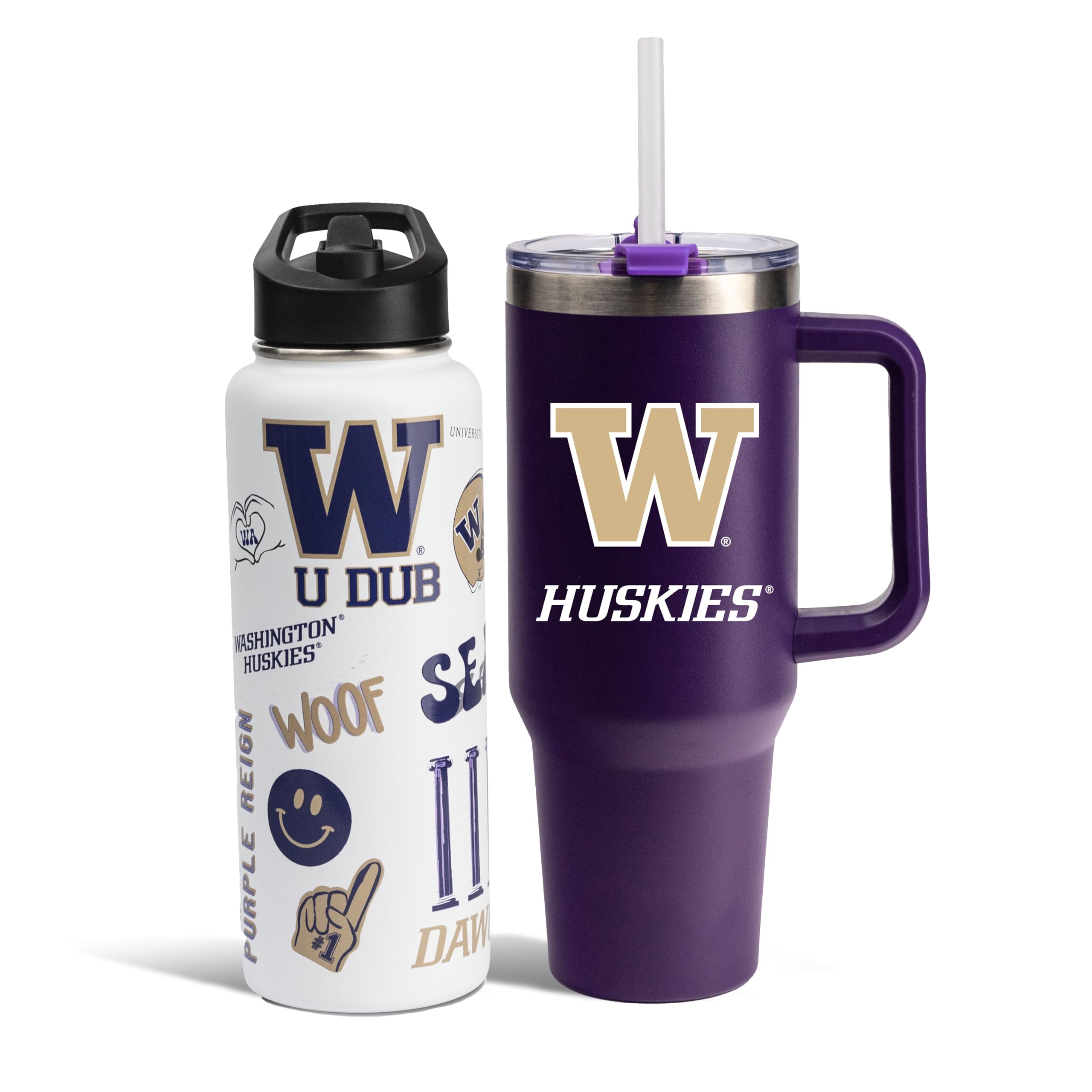 The Memory Company Officially Licensed NCAA 2-Pack Stainless Steel Tumbler Set, 34oz Team Spirit Water Bottle & 40oz Game Day Tumbler with Lid and Straw, BPA-Free Materials, Convenient Straw Design