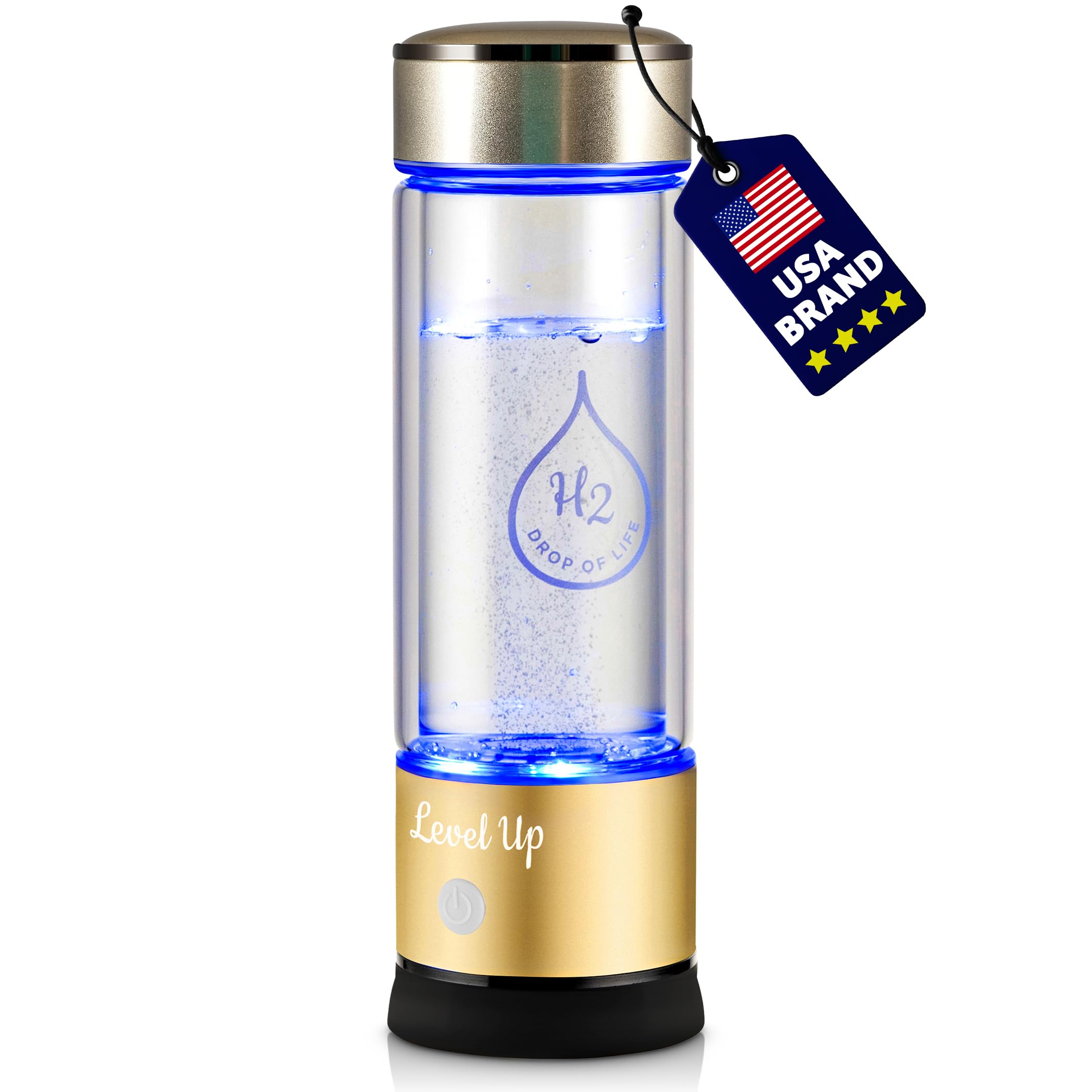 LevelUpWay 2025 Hydrogen Water Bottle Generator – New Technology Glass with SPE PEM Ionic Membrane – High Borosilicate Glass – 13 Ounce (Crystal Silver)