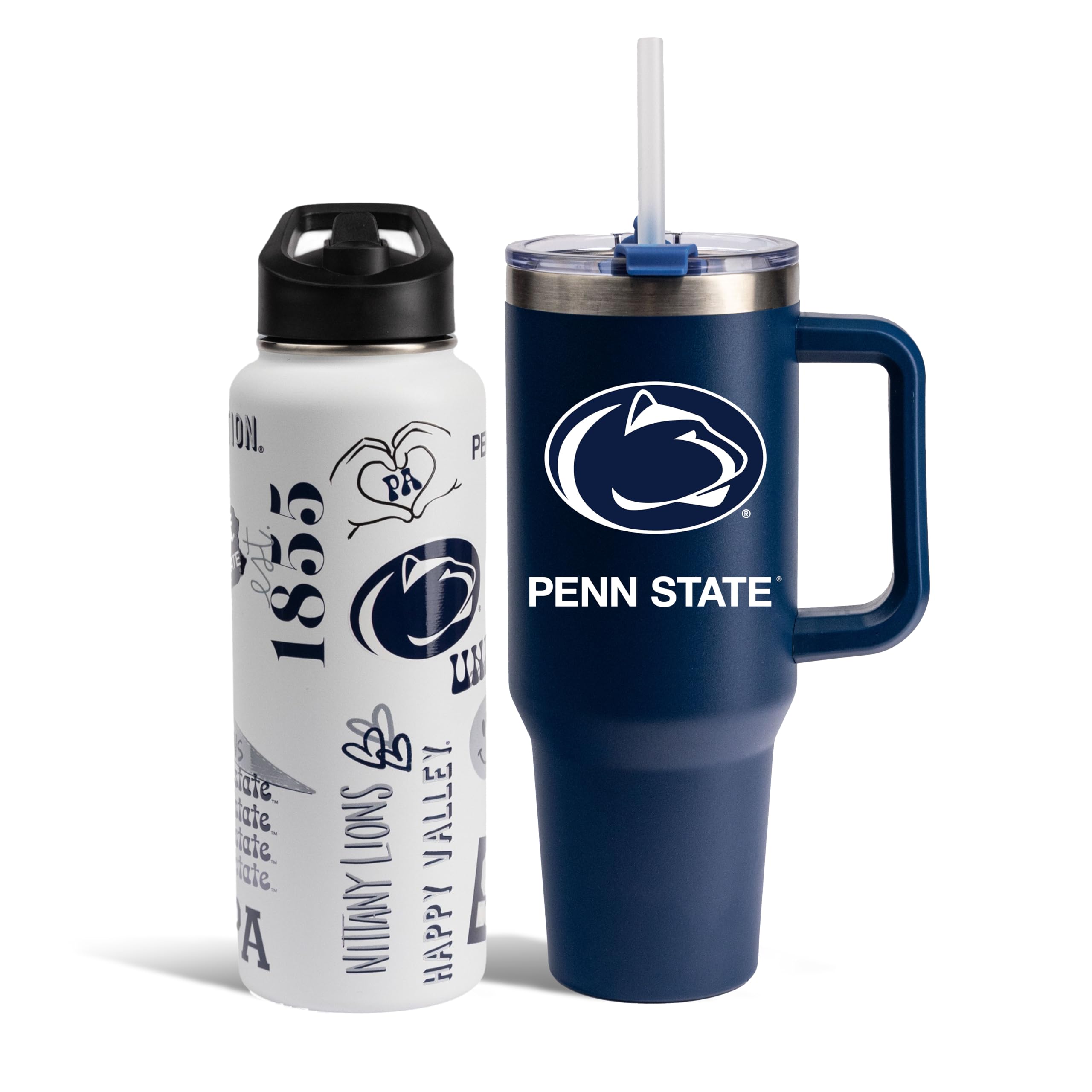 The Memory Company Officially Licensed NCAA 2-Pack Stainless Steel Tumbler Set, 34oz Team Spirit Water Bottle & 40oz Game Day Tumbler with Lid and Straw, BPA-Free Materials, Convenient Straw Design