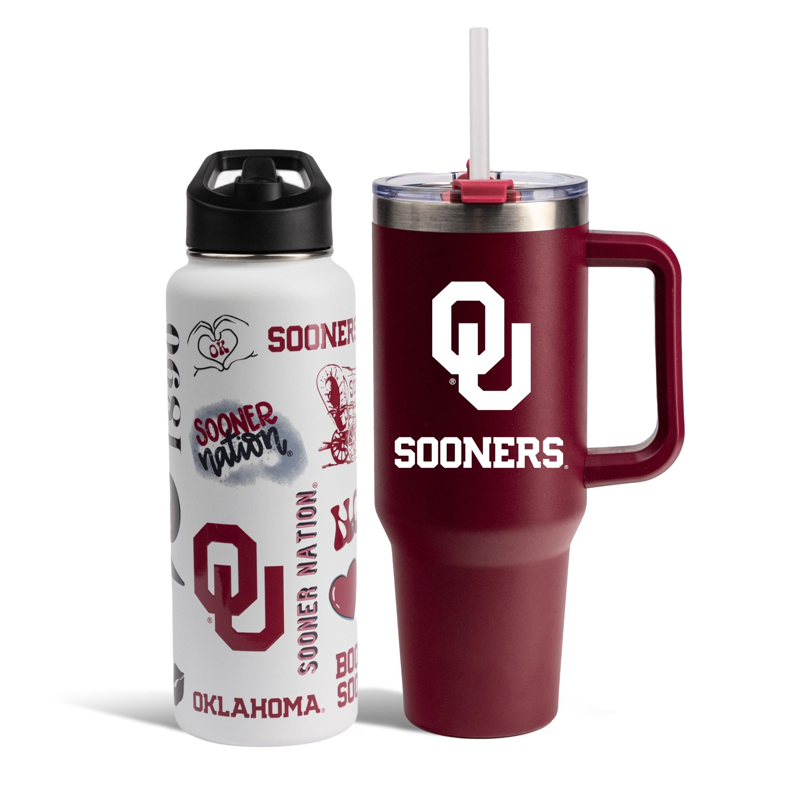 The Memory Company Officially Licensed NCAA 2-Pack Stainless Steel Tumbler Set, 34oz Team Spirit Water Bottle & 40oz Game Day Tumbler with Lid and Straw, BPA-Free Materials, Convenient Straw Design