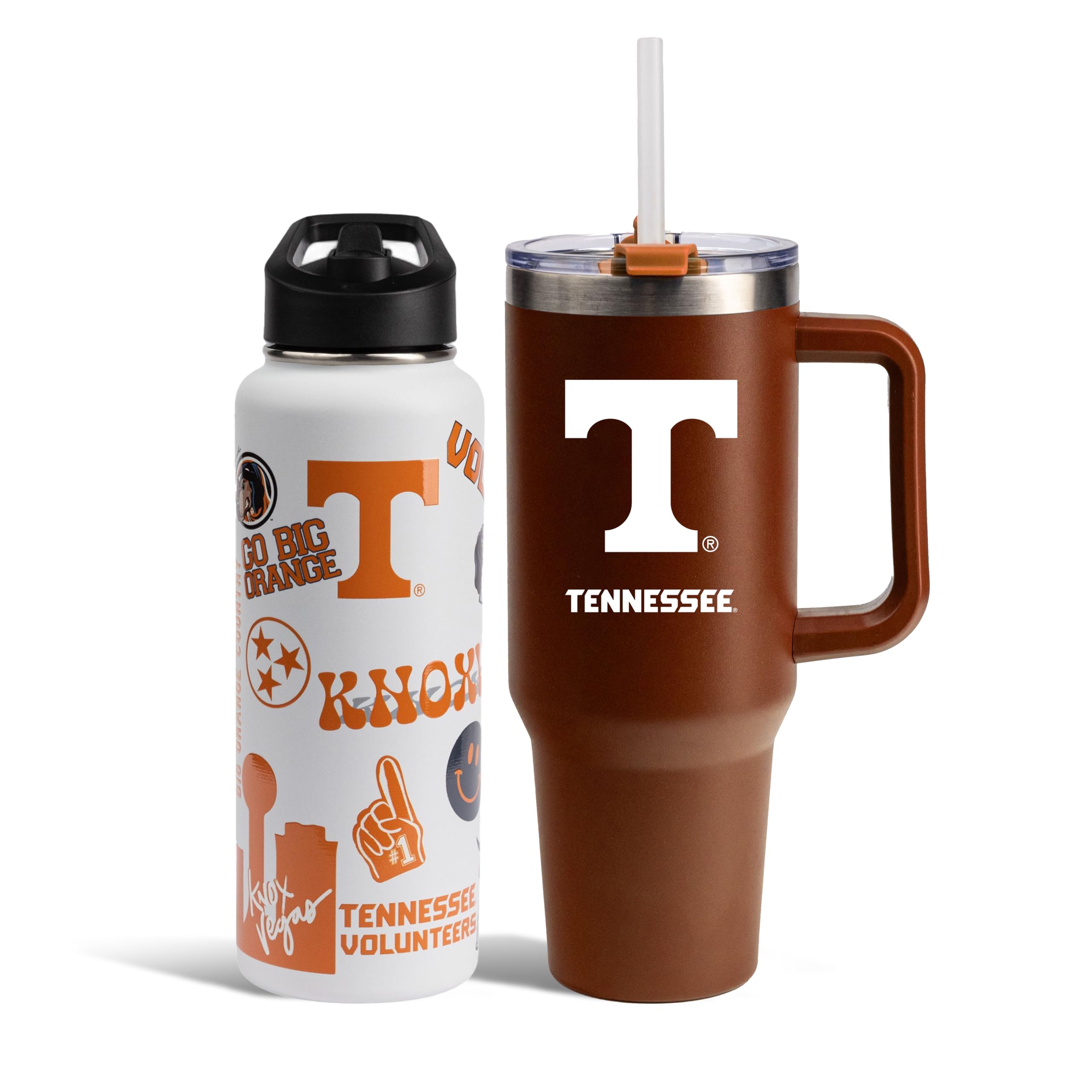 The Memory Company Officially Licensed NCAA 2-Pack Stainless Steel Tumbler Set, 34oz Team Spirit Water Bottle & 40oz Game Day Tumbler with Lid and Straw, BPA-Free Materials, Convenient Straw Design