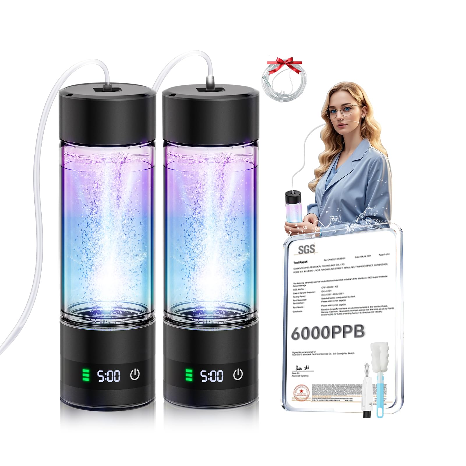 4.0 Upgrade Hydrogen Water Bottle & Hydrogen Absorption 【SGS Certification - 6000PPB】 Hydrogen Water Bottle - 2025 SPE PEM Technique 【NO.1-100% Odorless】 Applicable to Various Water