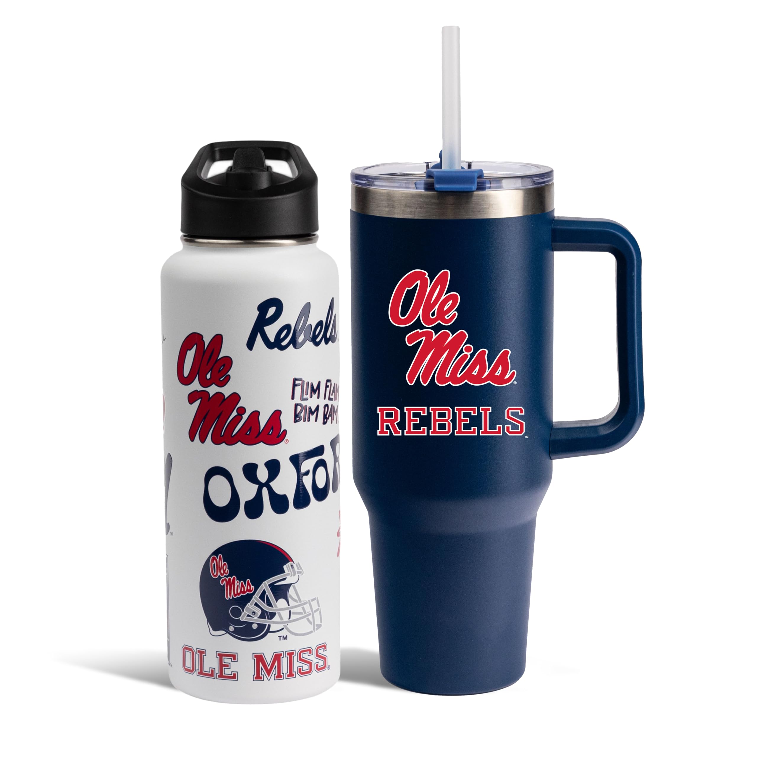 The Memory Company Officially Licensed NCAA 2-Pack Stainless Steel Tumbler Set, 34oz Team Spirit Water Bottle & 40oz Game Day Tumbler with Lid and Straw, BPA-Free Materials, Convenient Straw Design