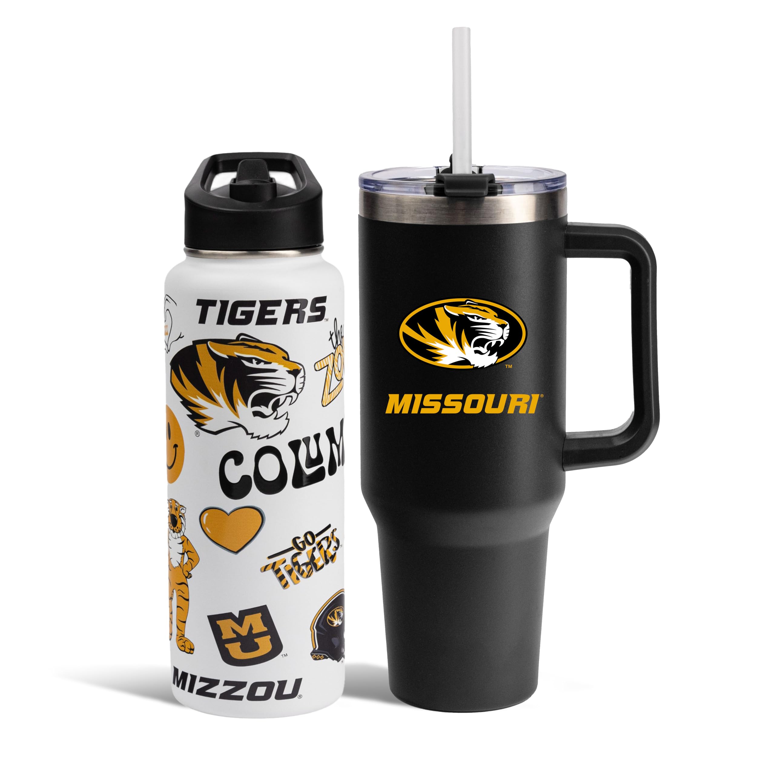 The Memory Company Officially Licensed NCAA 2-Pack Stainless Steel Tumbler Set, 34oz Team Spirit Water Bottle & 40oz Game Day Tumbler with Lid and Straw, BPA-Free Materials, Convenient Straw Design