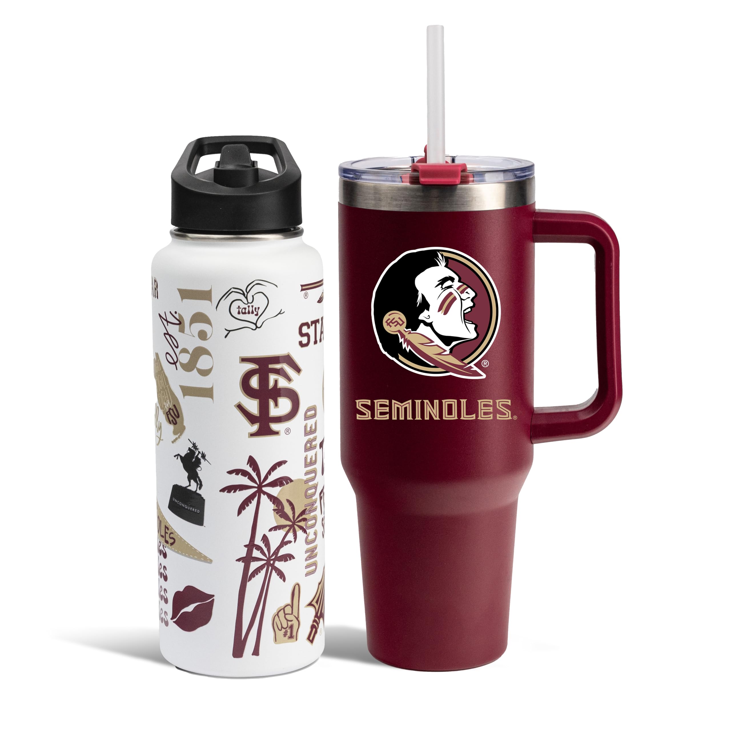The Memory Company Officially Licensed NCAA 2-Pack Stainless Steel Tumbler Set, 34oz Team Spirit Water Bottle & 40oz Game Day Tumbler with Lid and Straw, BPA-Free Materials, Convenient Straw Design