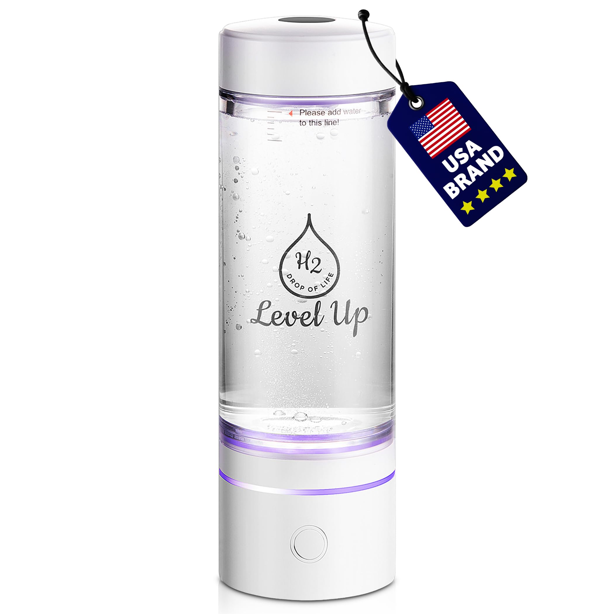 LevelUpWay 2025 Hydrogen Water Bottle Generator – New Technology Glass with SPE PEM Ionic Membrane – High Borosilicate Glass – 13 Ounce (Crystal Silver)