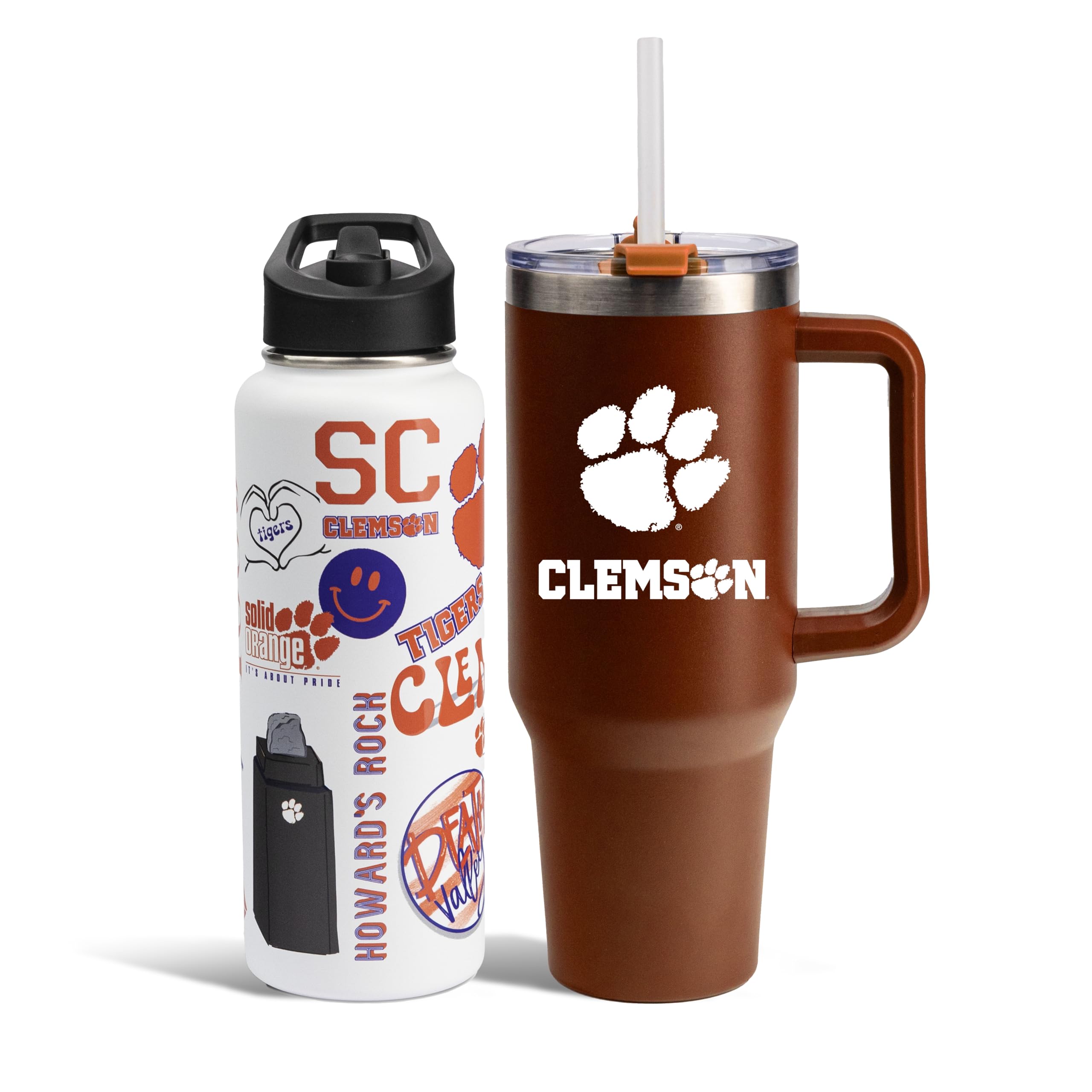 The Memory Company Officially Licensed NCAA 2-Pack Stainless Steel Tumbler Set, 34oz Team Spirit Water Bottle & 40oz Game Day Tumbler with Lid and Straw, BPA-Free Materials, Convenient Straw Design