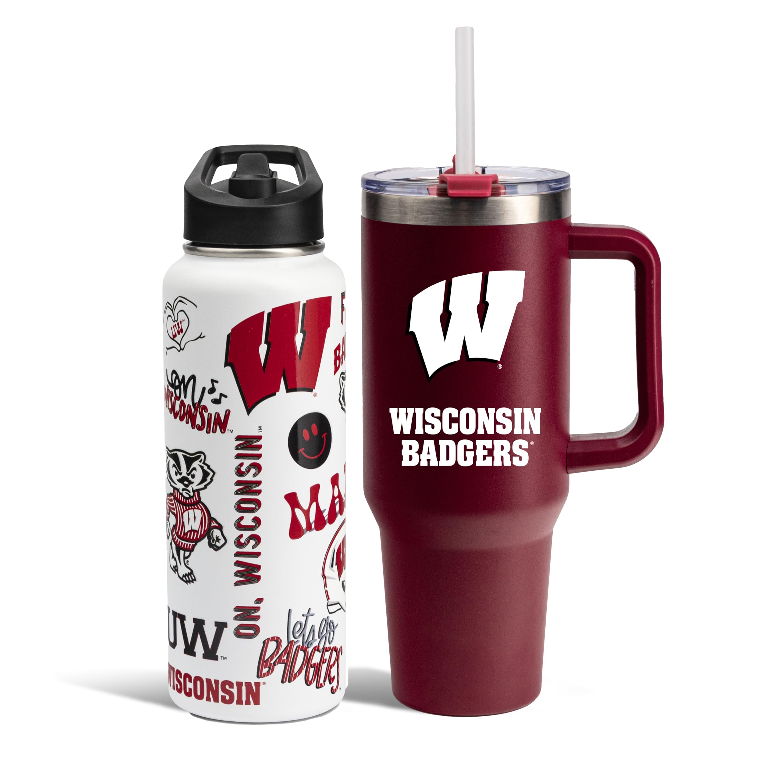 The Memory Company Officially Licensed NCAA 2-Pack Stainless Steel Tumbler Set, 34oz Team Spirit Water Bottle & 40oz Game Day Tumbler with Lid and Straw, BPA-Free Materials, Convenient Straw Design