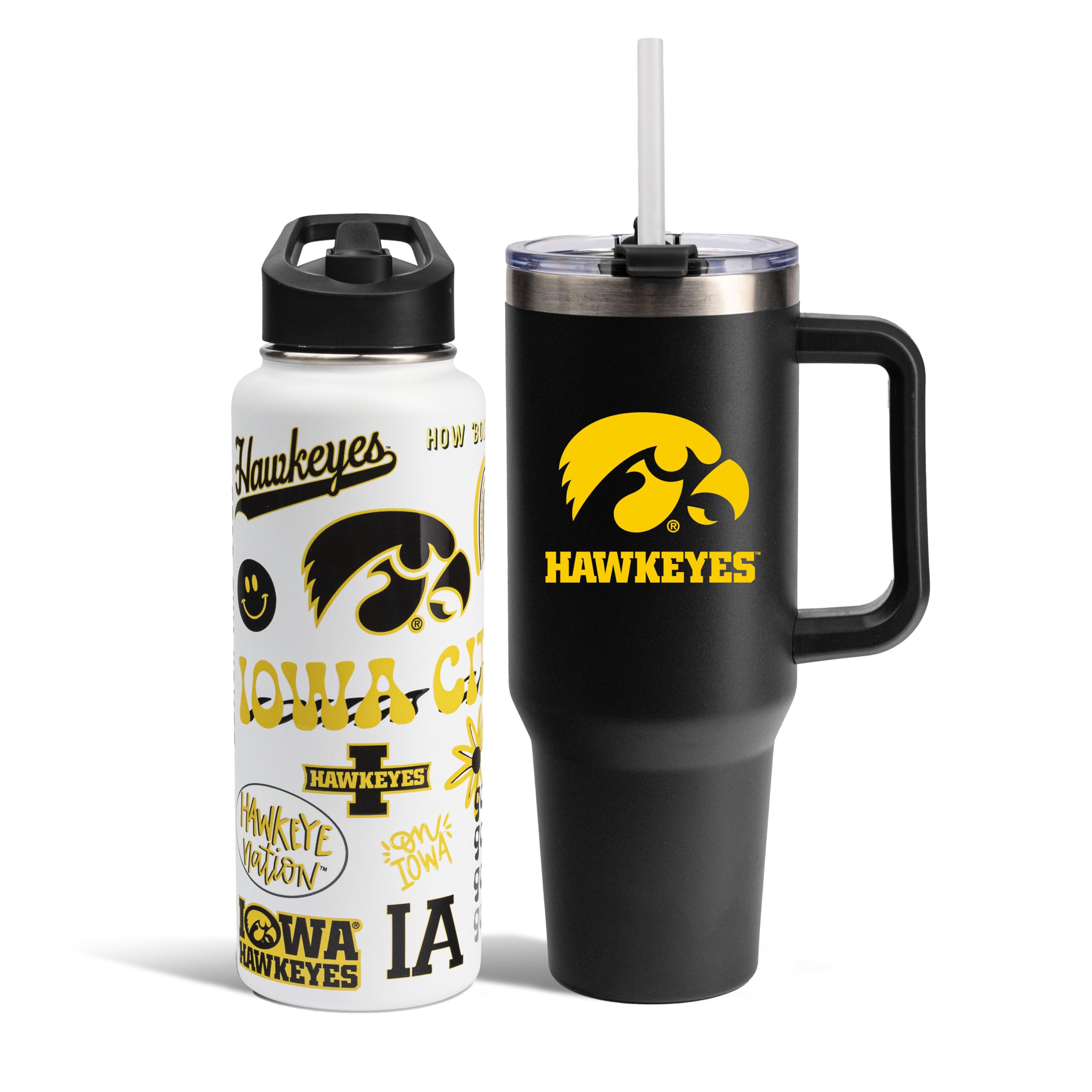 The Memory Company Officially Licensed NCAA 2-Pack Stainless Steel Tumbler Set, 34oz Team Spirit Water Bottle & 40oz Game Day Tumbler with Lid and Straw, BPA-Free Materials, Convenient Straw Design