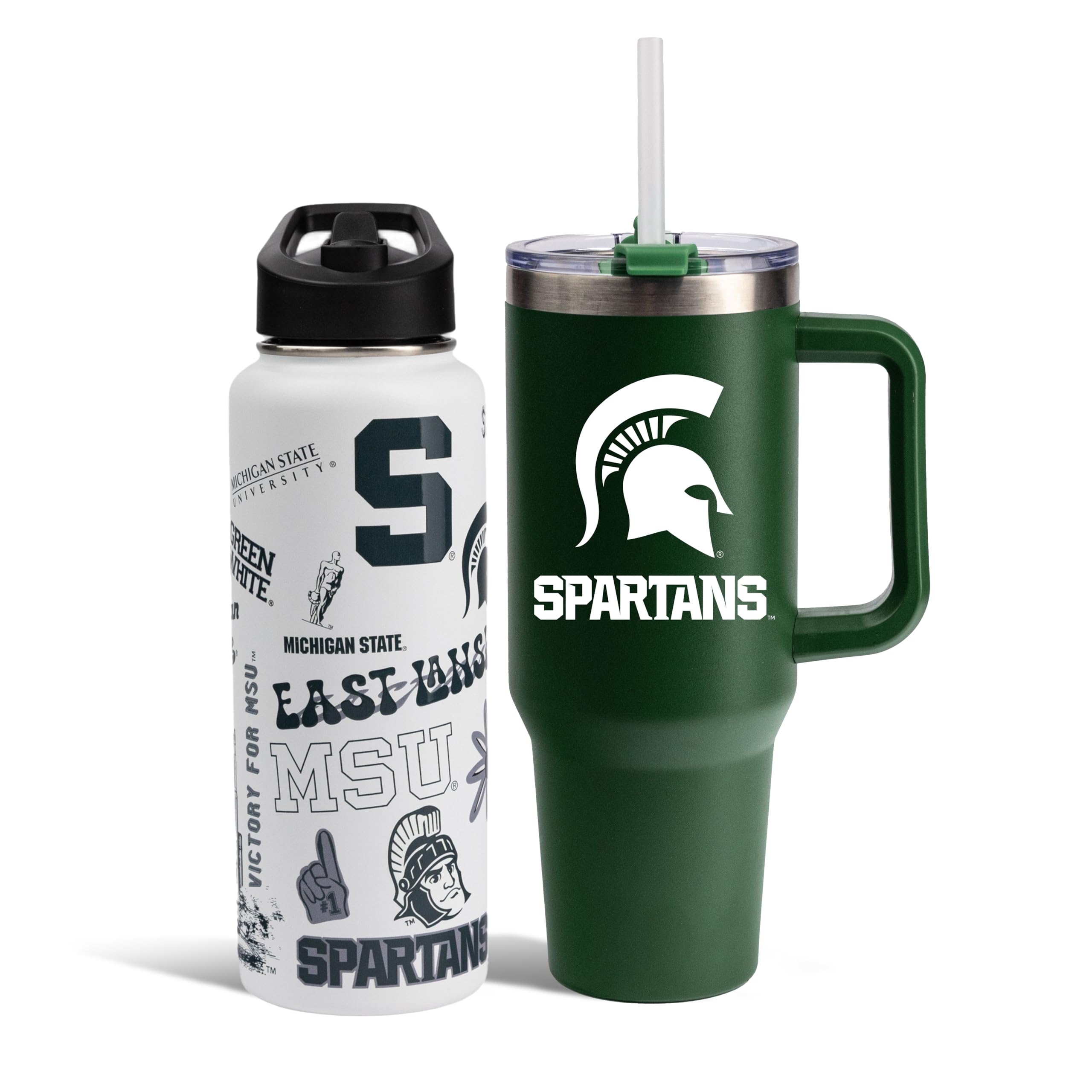 The Memory Company Officially Licensed NCAA 2-Pack Stainless Steel Tumbler Set, 34oz Team Spirit Water Bottle & 40oz Game Day Tumbler with Lid and Straw, BPA-Free Materials, Convenient Straw Design