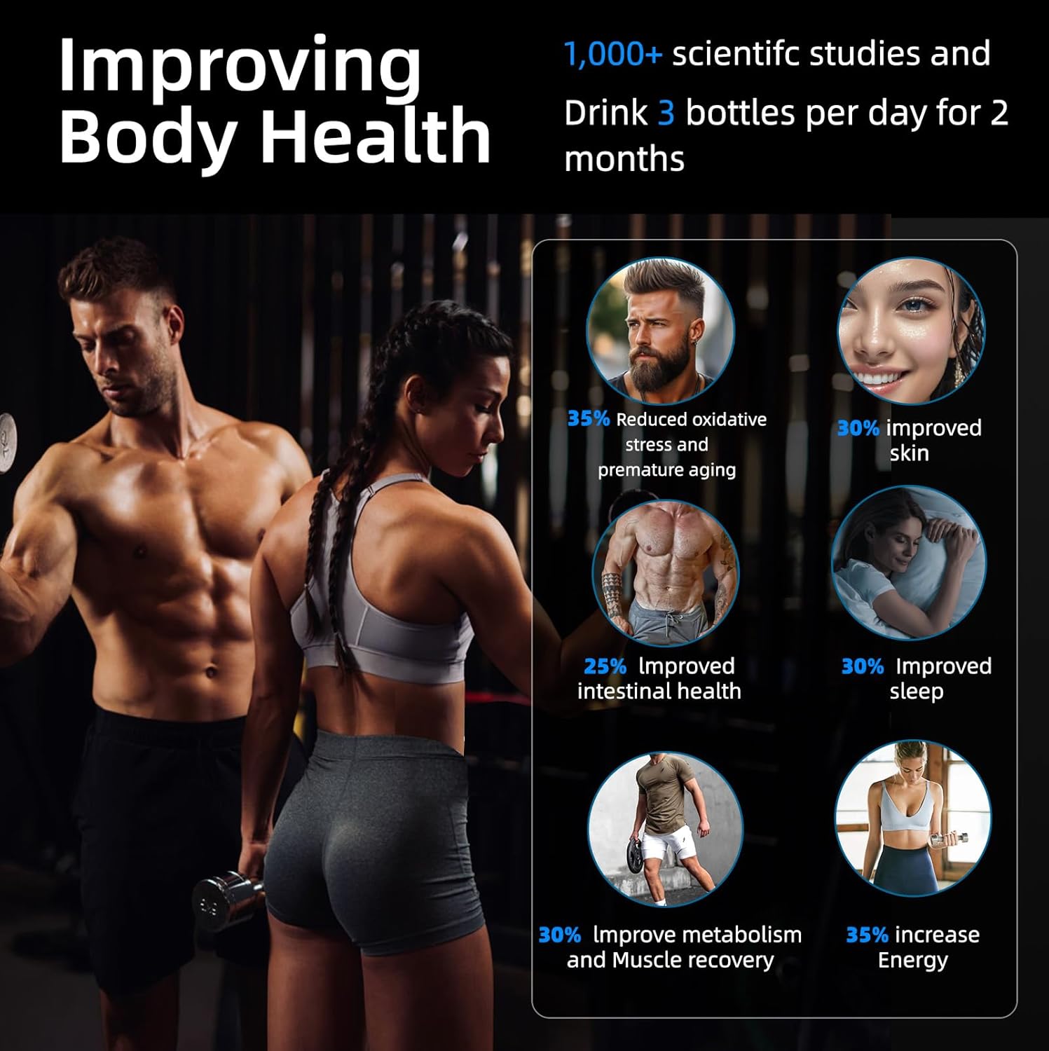 Hydrogen Water Bottle, 50 oz (1.5 Liter) Hydrogen Sport Water Bottles with Advanced Hydrogen Production Technology, Portable Rechargeable Water Generator Ionizer for Home, Office, and Travel