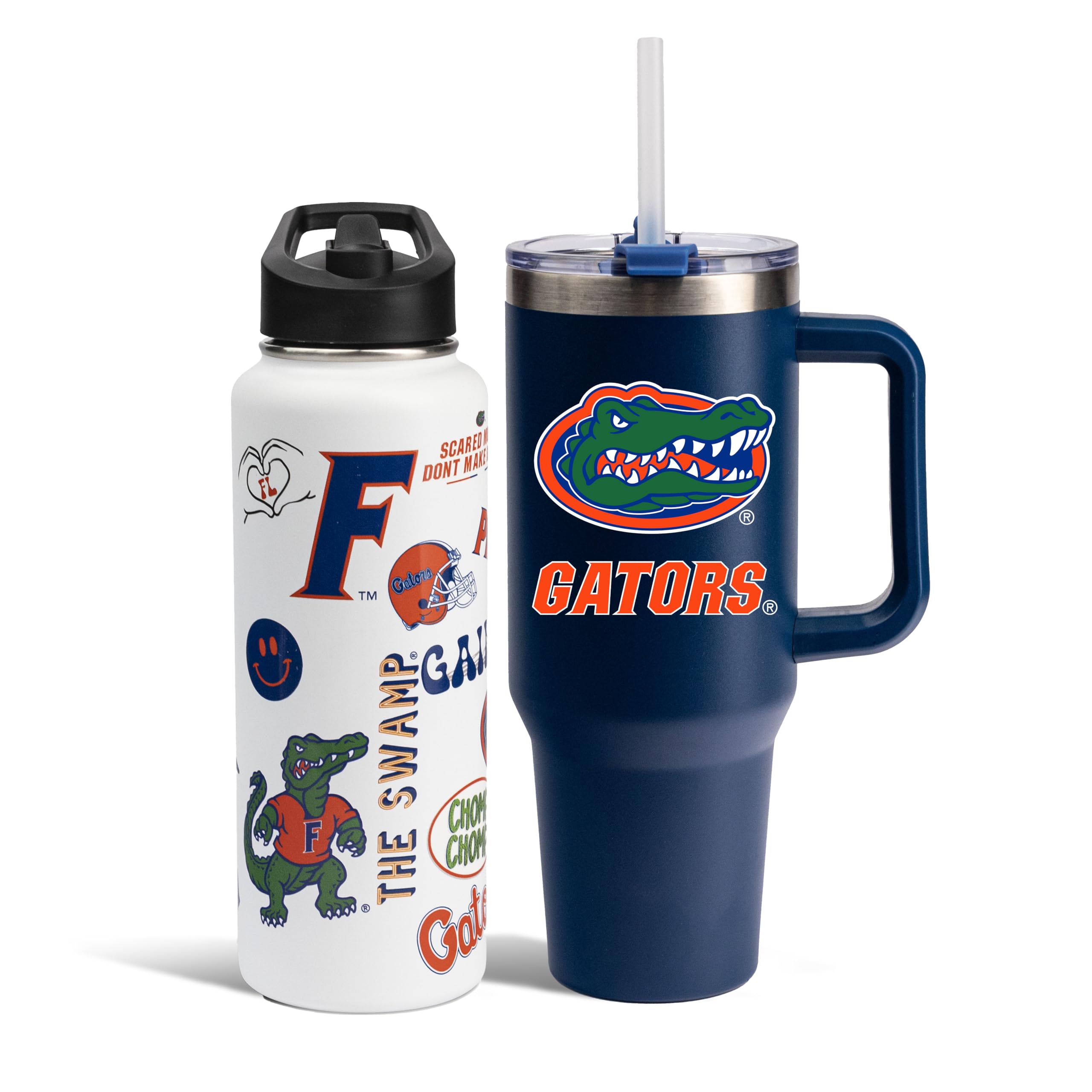 The Memory Company Officially Licensed NCAA 2-Pack Stainless Steel Tumbler Set, 34oz Team Spirit Water Bottle & 40oz Game Day Tumbler with Lid and Straw, BPA-Free Materials, Convenient Straw Design