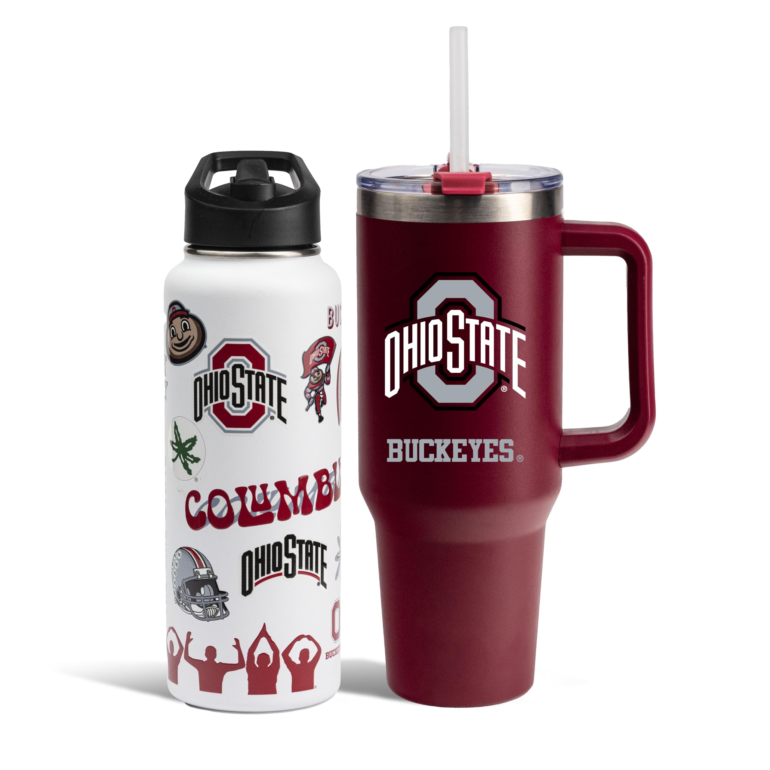 The Memory Company Officially Licensed NCAA 2-Pack Stainless Steel Tumbler Set, 34oz Team Spirit Water Bottle & 40oz Game Day Tumbler with Lid and Straw, BPA-Free Materials, Convenient Straw Design