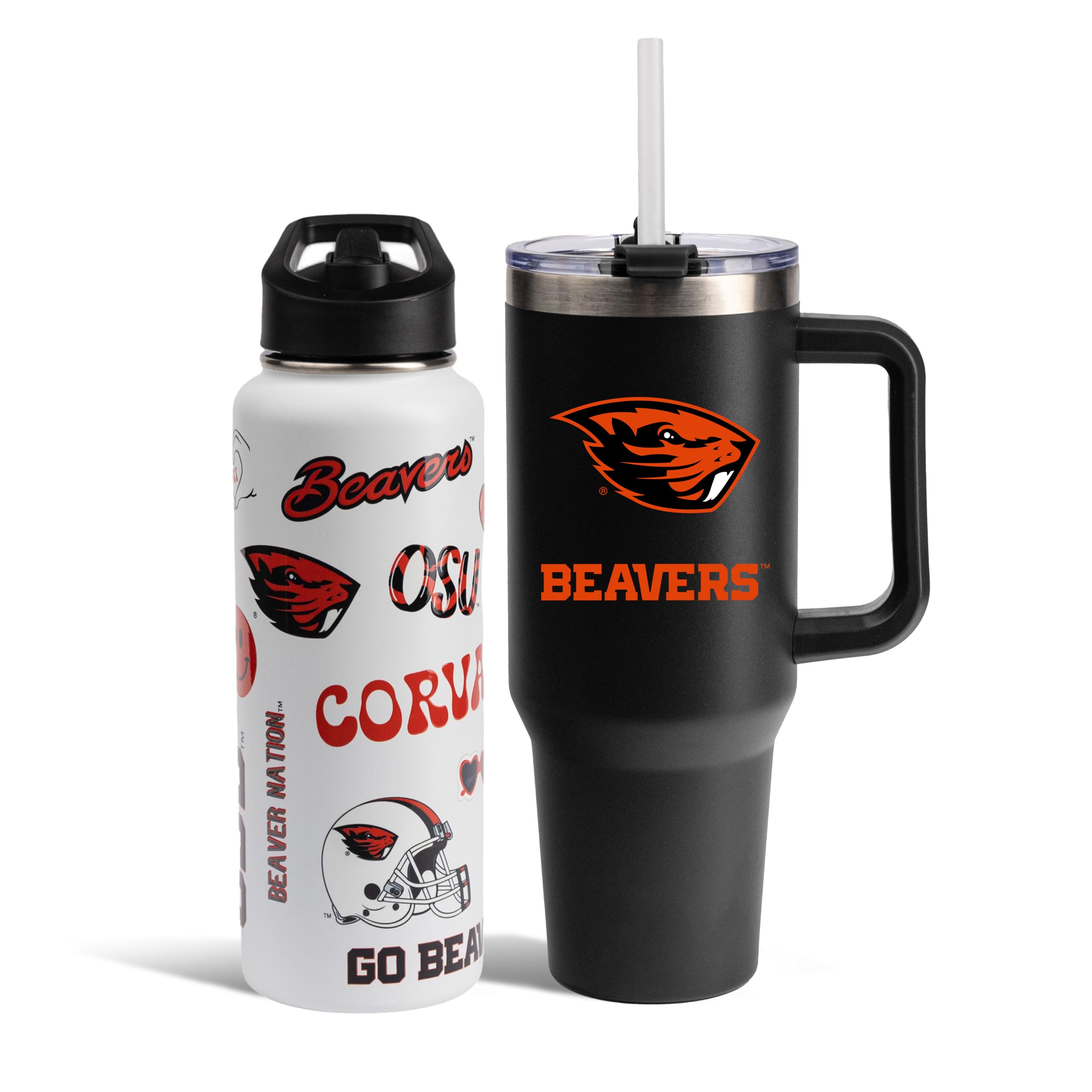 The Memory Company Officially Licensed NCAA 2-Pack Stainless Steel Tumbler Set, 34oz Team Spirit Water Bottle & 40oz Game Day Tumbler with Lid and Straw, BPA-Free Materials, Convenient Straw Design
