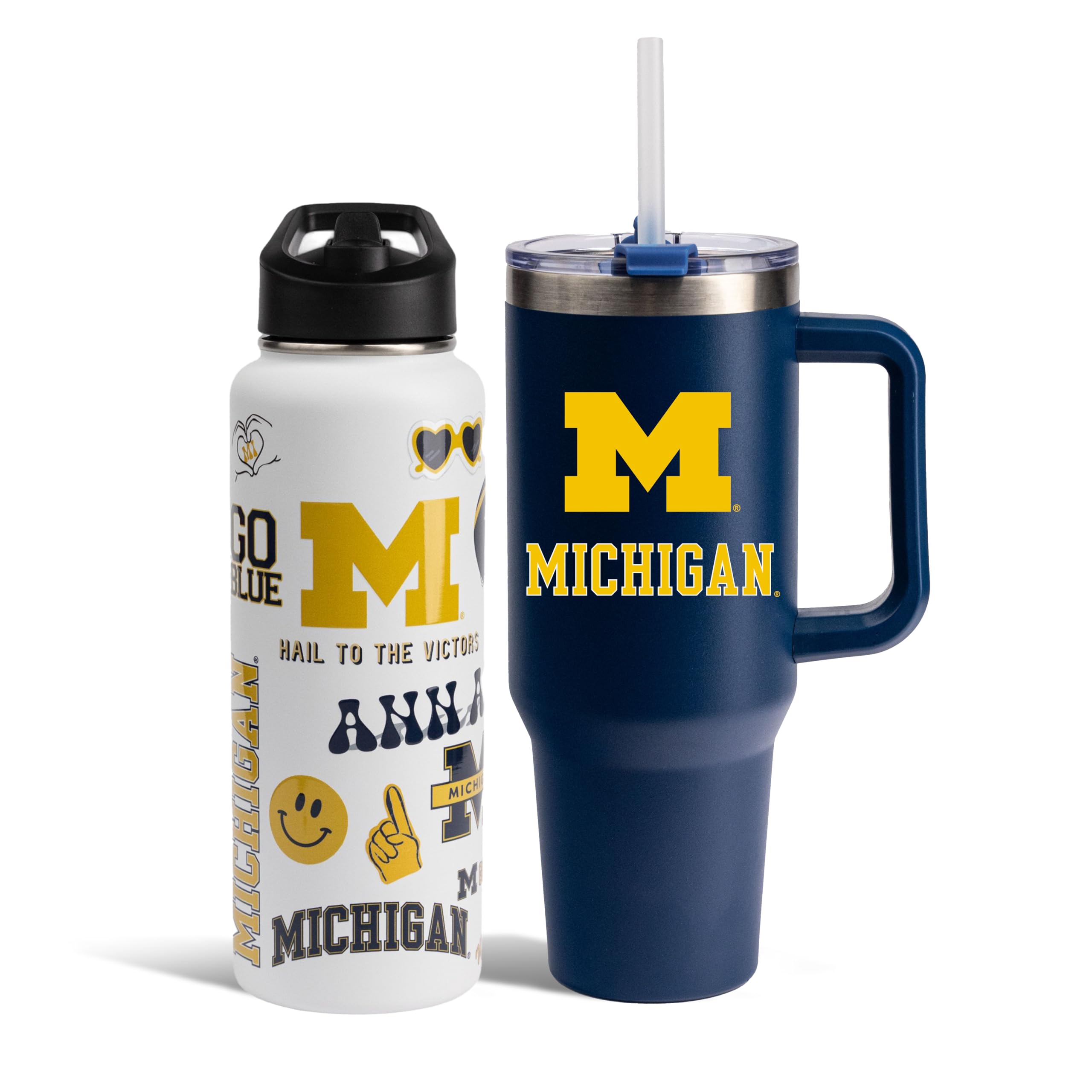 The Memory Company Officially Licensed NCAA 2-Pack Stainless Steel Tumbler Set, 34oz Team Spirit Water Bottle & 40oz Game Day Tumbler with Lid and Straw, BPA-Free Materials, Convenient Straw Design