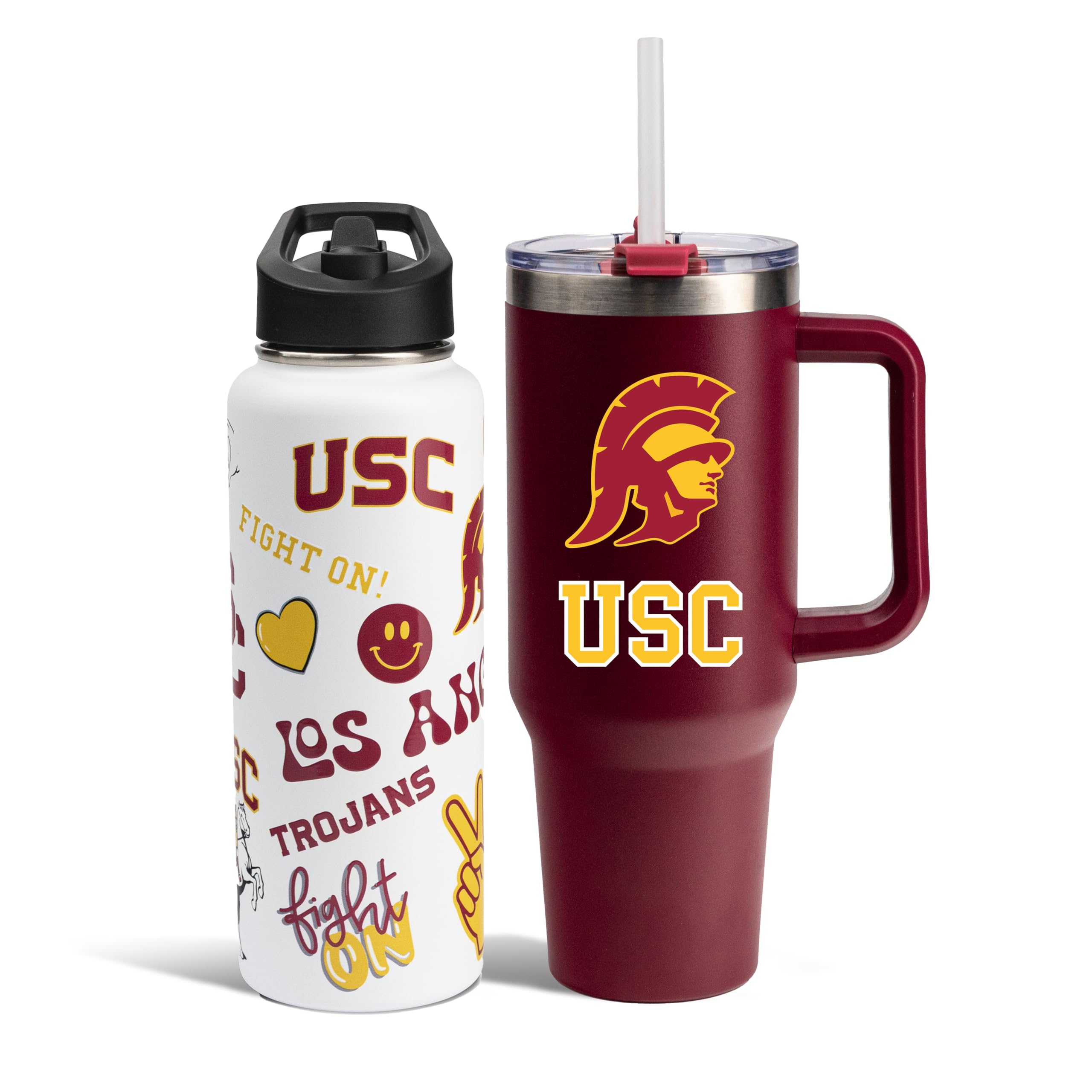 The Memory Company Officially Licensed NCAA 2-Pack Stainless Steel Tumbler Set, 34oz Team Spirit Water Bottle & 40oz Game Day Tumbler with Lid and Straw, BPA-Free Materials, Convenient Straw Design