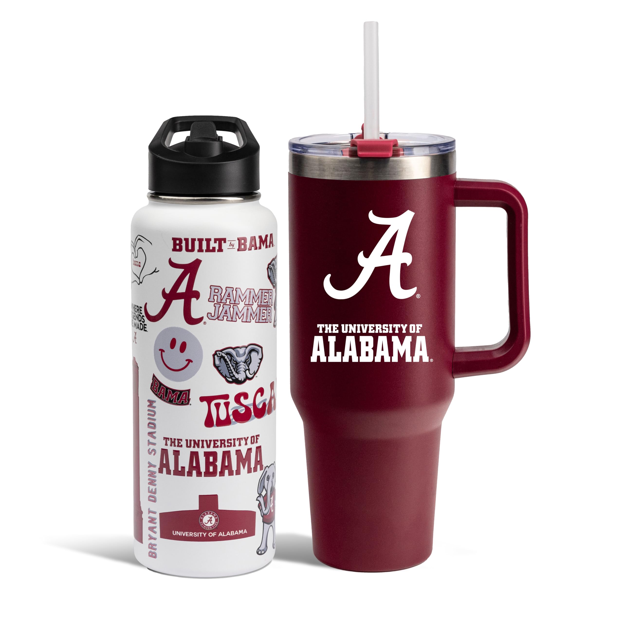 The Memory Company Officially Licensed NCAA 2-Pack Stainless Steel Tumbler Set, 34oz Team Spirit Water Bottle & 40oz Game Day Tumbler with Lid and Straw, BPA-Free Materials, Convenient Straw Design