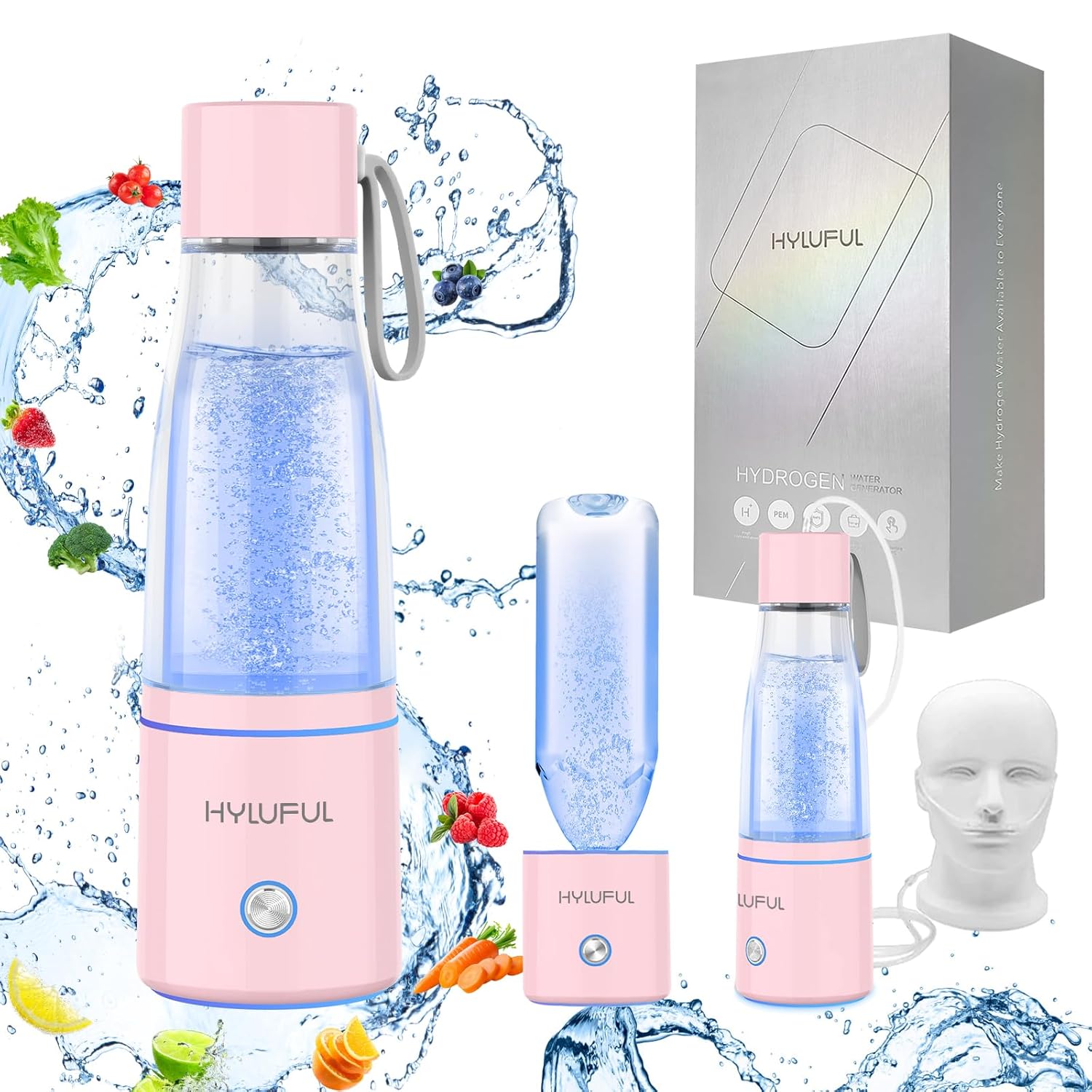 5000PPB Hydrogen Water Bottle, 3 in 1 Hydrogen Water Bottle Generator with SPE/PEM Electrolysis Technology Hydrogen Water Ionizer Machine for Home, Office/Pink