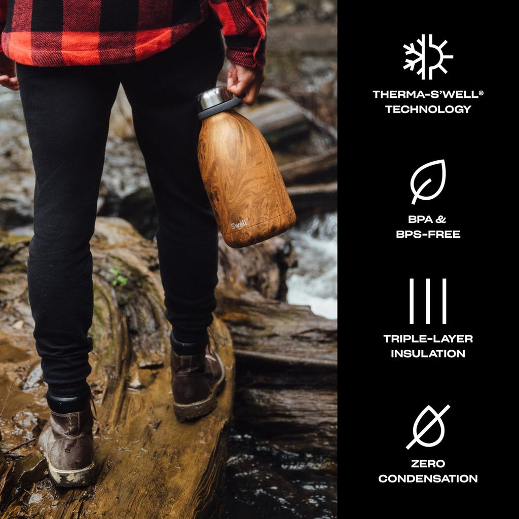 S'well Stainless Steel Roamer Bottle-64 Fl Oz-Teakwood Triple-Layered Vacuum-Insulated Containers Keeps Drinks Cold for 72 Hours and Hot for 24-BPA-Free Travel Water Bottle, 64oz