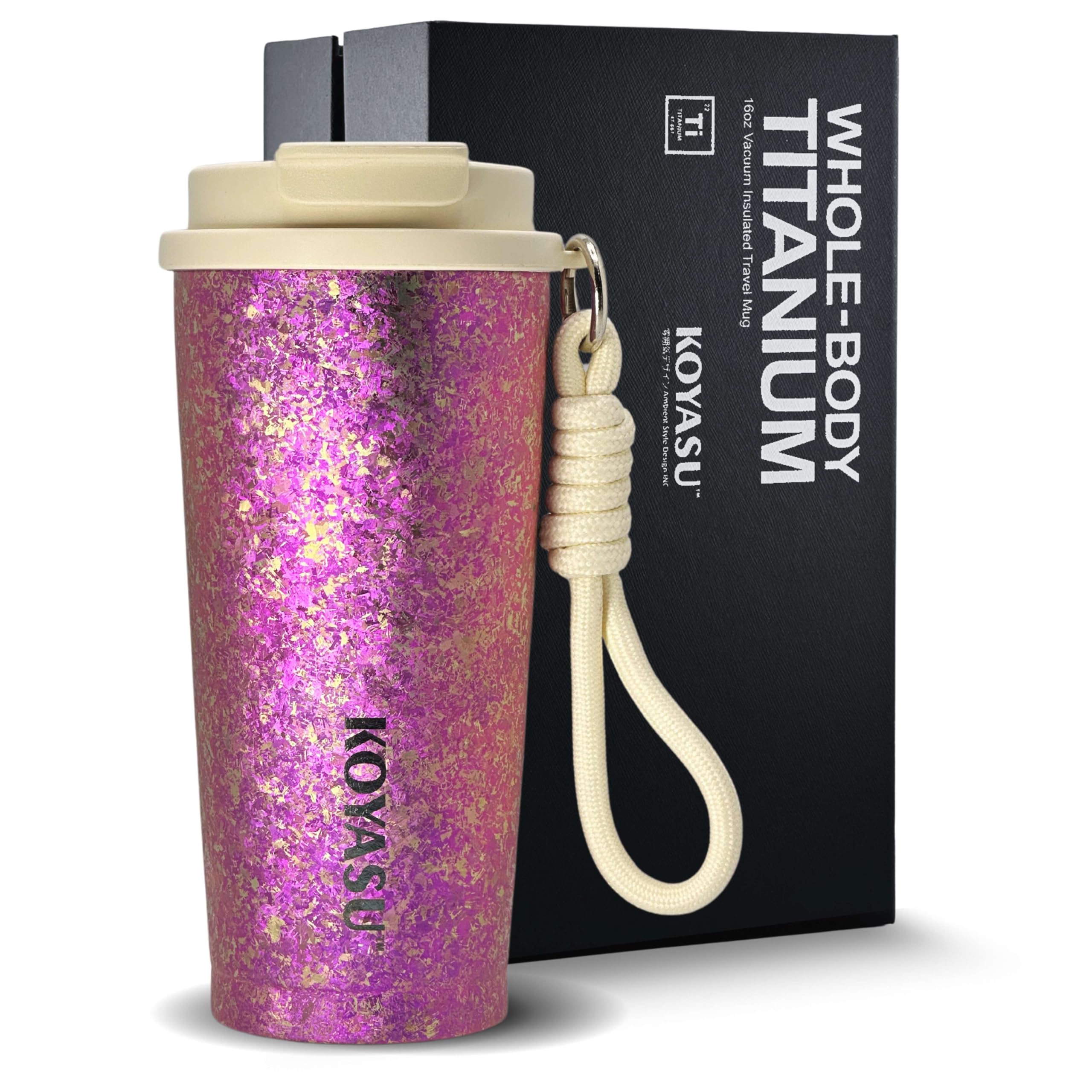 KOYASU 16oz Whole-Body Titanium Travel Mug – Double-Wall Insulated Cup, Leak-Proof Lid, Lightweight & Reusable, BPA-Free Tumbler, Wide Mouth, Durable, Hot 6H/Cold 24H, for Commute or Camping (Lunar)