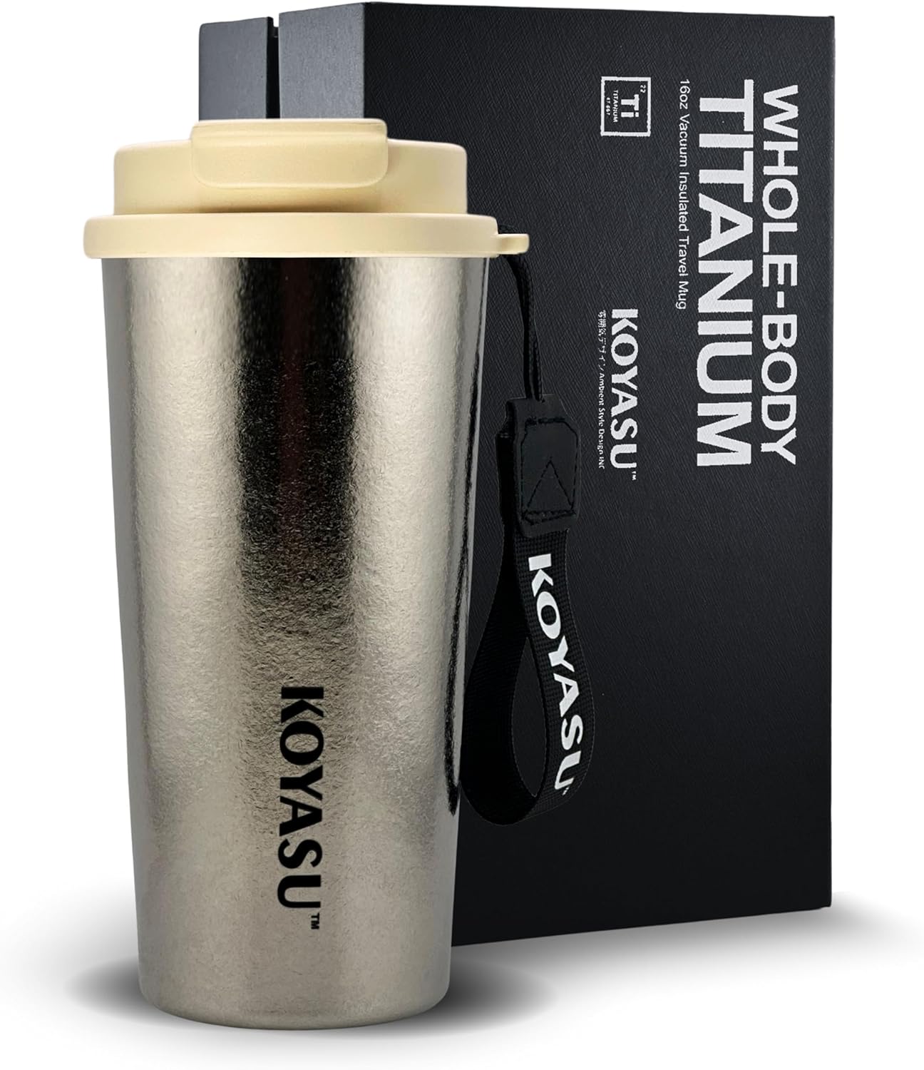KOYASU 16oz Whole-Body Titanium Travel Mug – Double-Wall Insulated Cup, Leak-Proof Lid, Lightweight & Reusable, BPA-Free Tumbler, Wide Mouth, Durable, Hot 6H/Cold 24H, for Commute or Camping (Lunar)