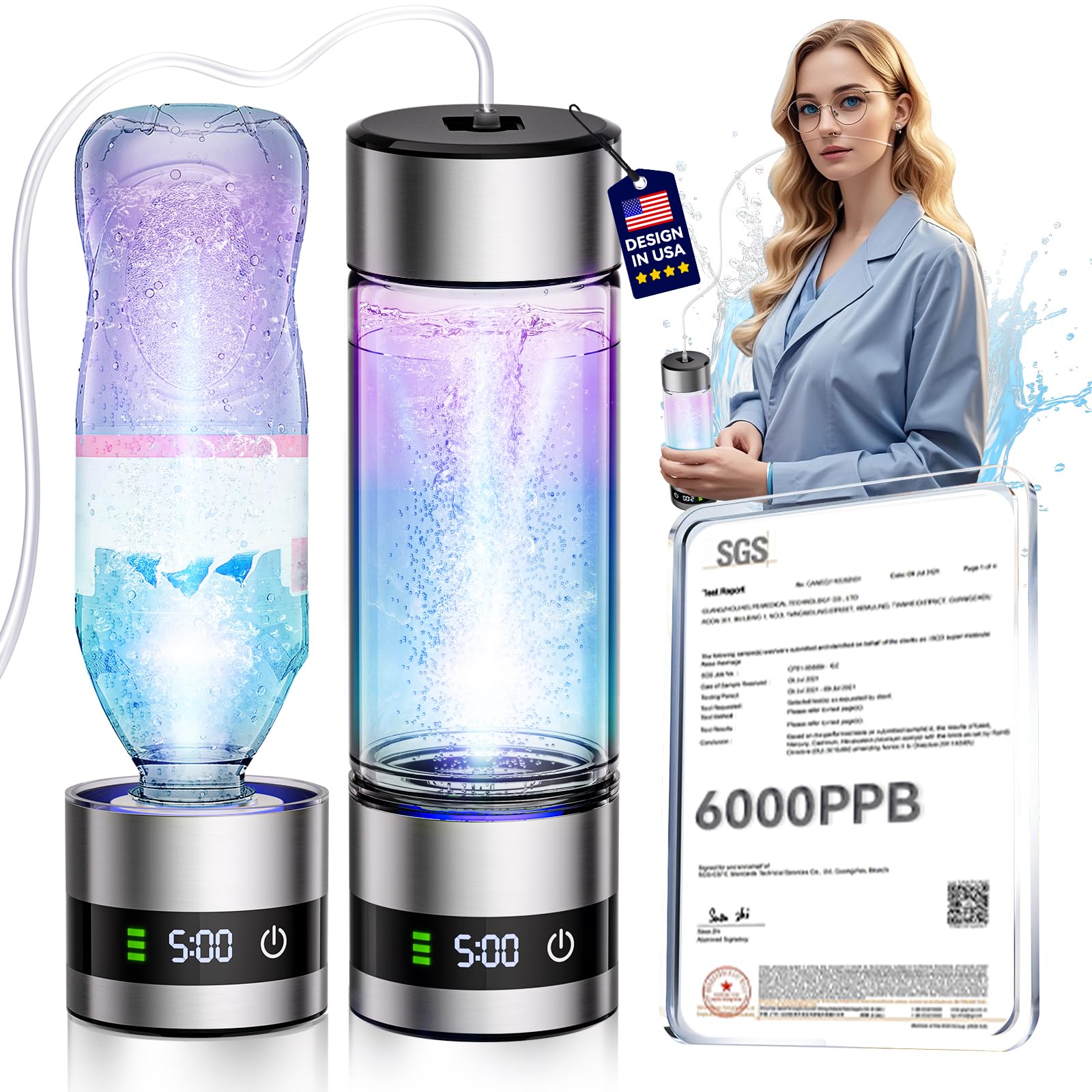 4.0 Upgrade Hydrogen Water Bottle & Hydrogen Absorption 【SGS Certification - 6000PPB】 Hydrogen Water Bottle - 2025 SPE PEM Technique 【NO.1-100% Odorless】 Applicable to Various Water