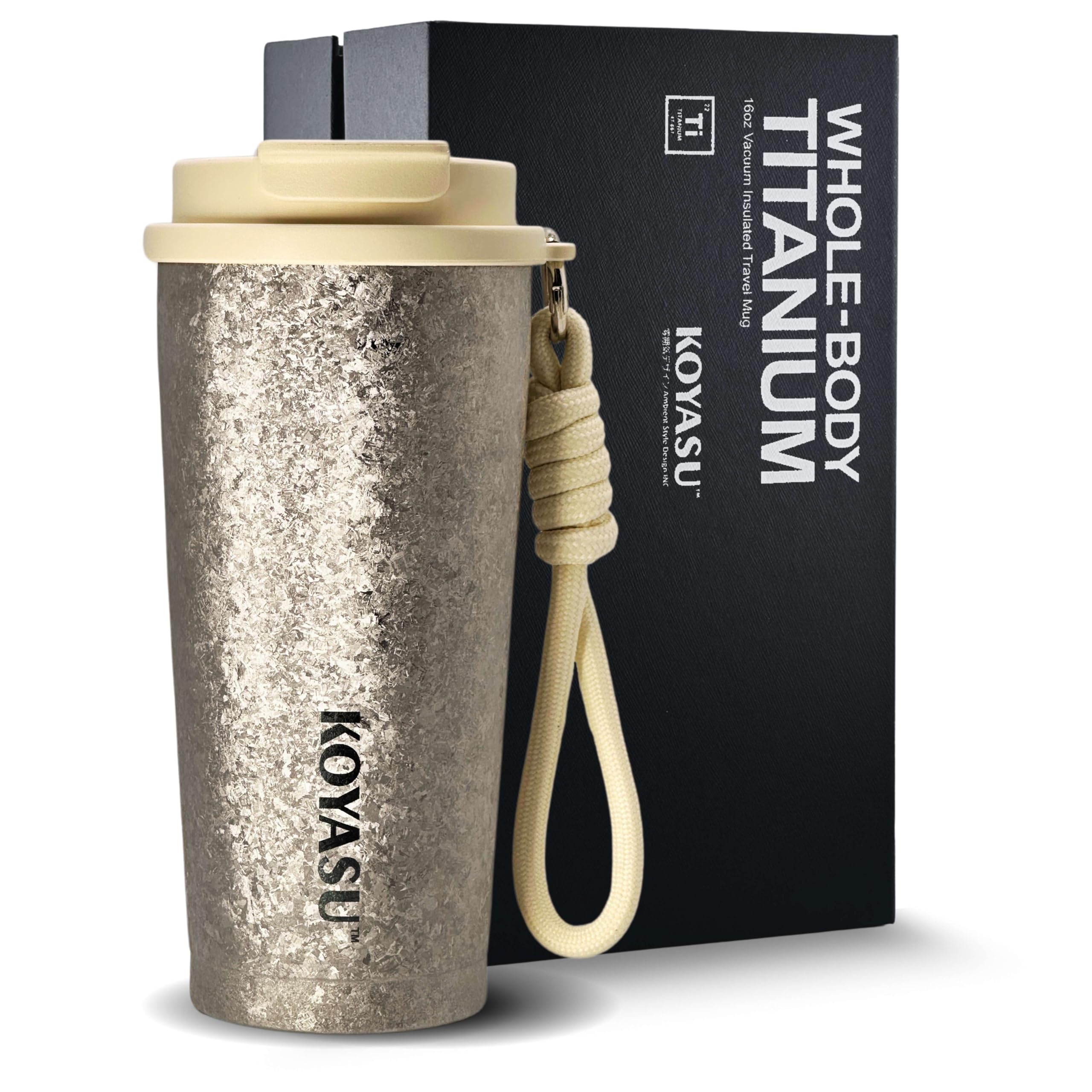 KOYASU 16oz Whole-Body Titanium Travel Mug – Double-Wall Insulated Cup, Leak-Proof Lid, Lightweight & Reusable, BPA-Free Tumbler, Wide Mouth, Durable, Hot 6H/Cold 24H, for Commute or Camping (Lunar)